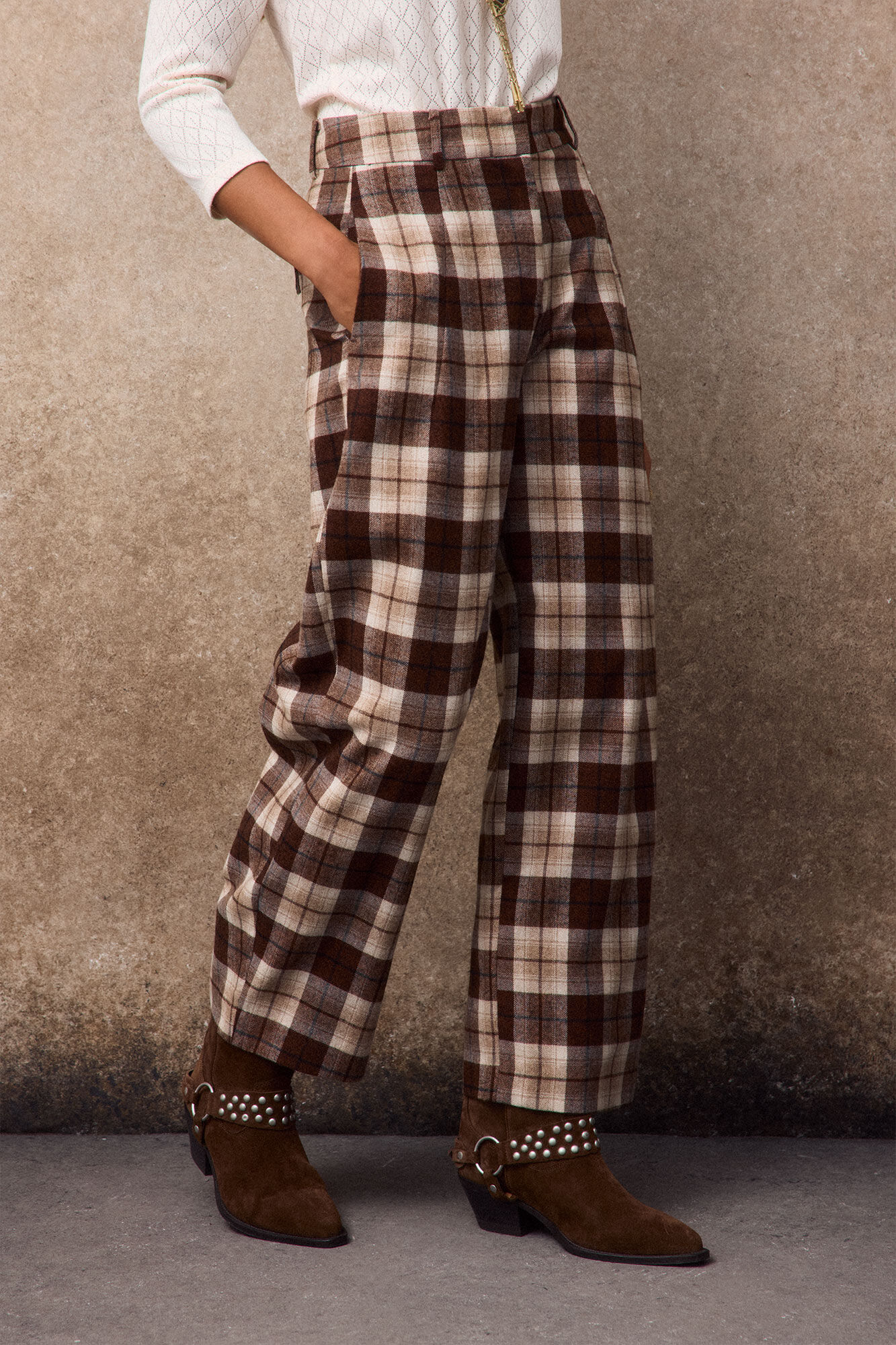 Slowlove Pantal&oacute;n corte barrel de cuadros