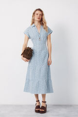 Cortefiel Vestido vichy bordado Estampado azul