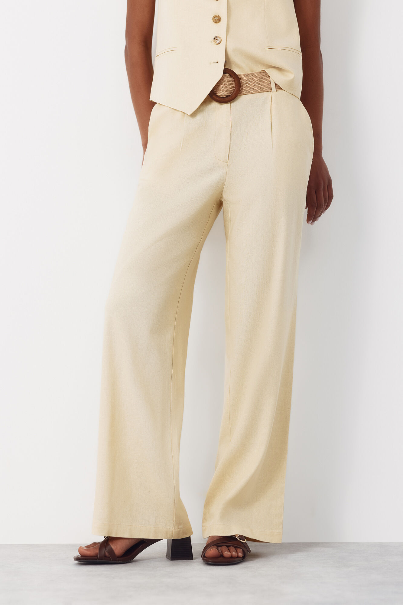 Cortefiel Pantal&oacute;n ancho de lino Amarillo