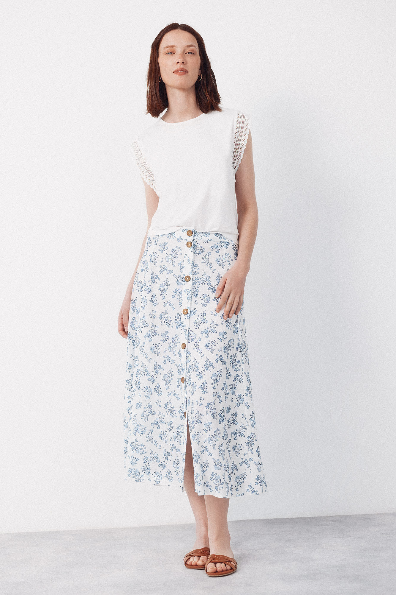 Cortefiel Falda capa midi Estampado azul
