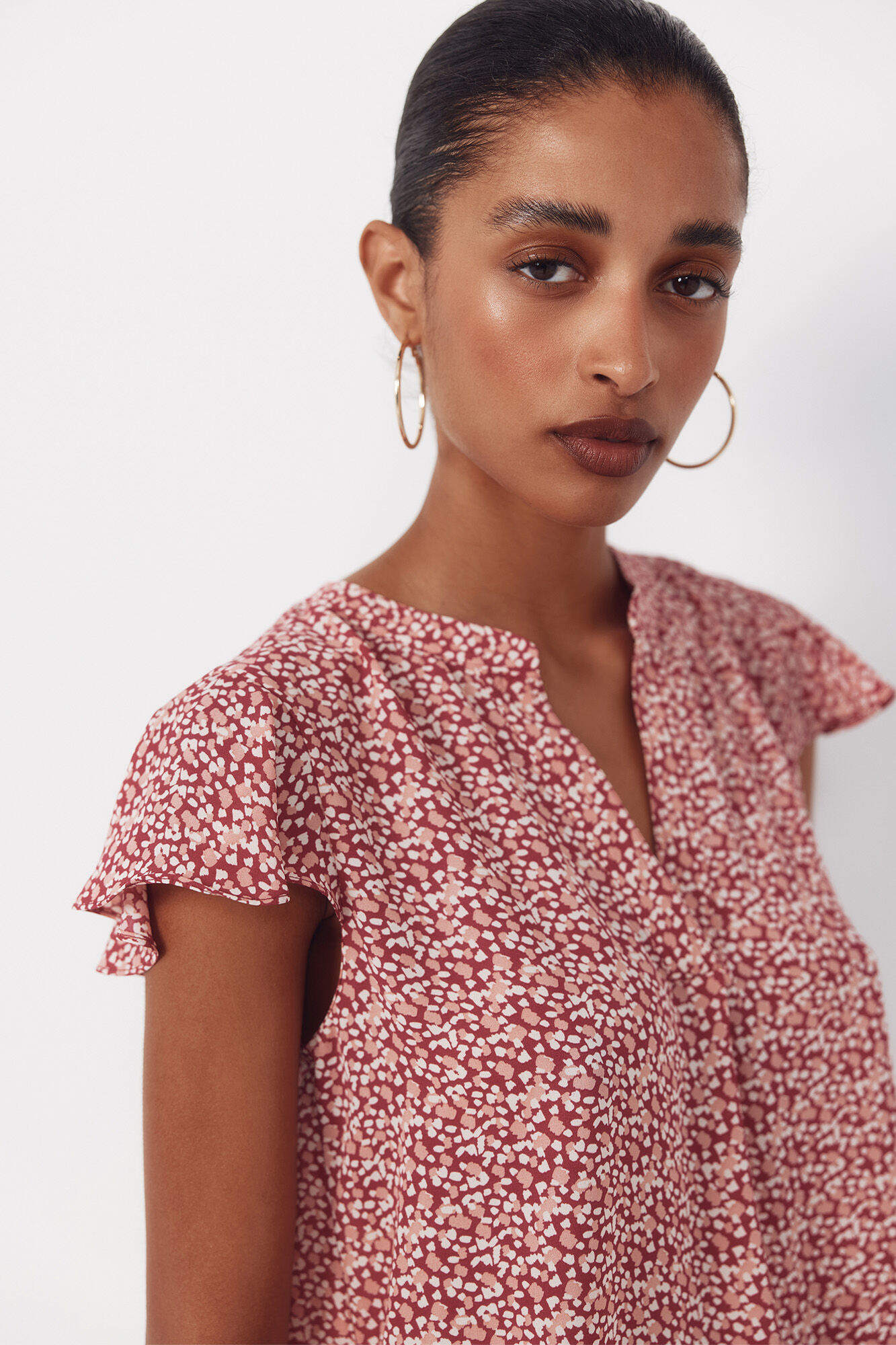 Cortefiel Blusa fluida de manga de vuelo Estampado rojo