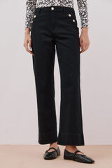 Cortefiel Pantalones palazzo con botones Negro