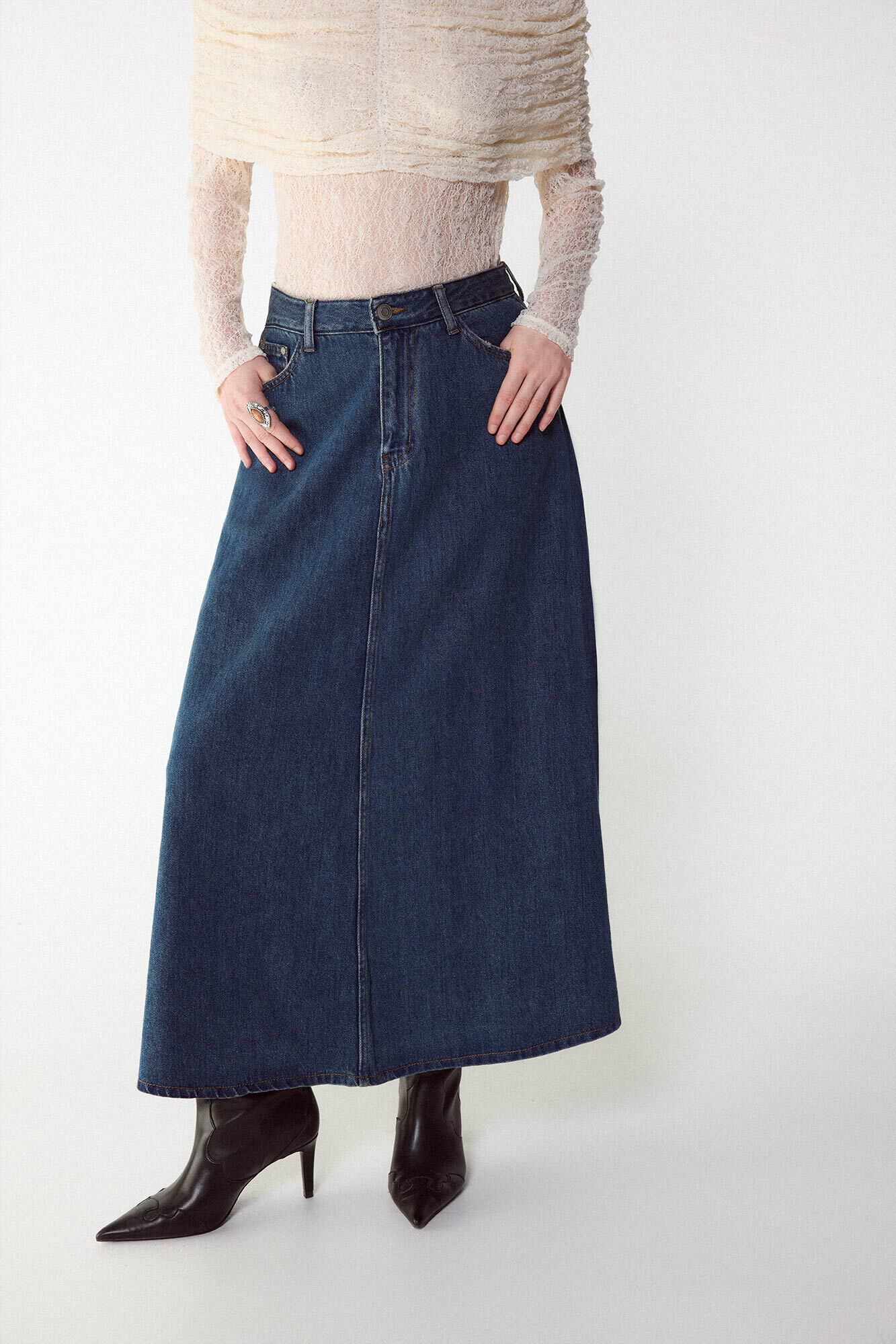 Slowlove Falda Larga Vaquera Azul