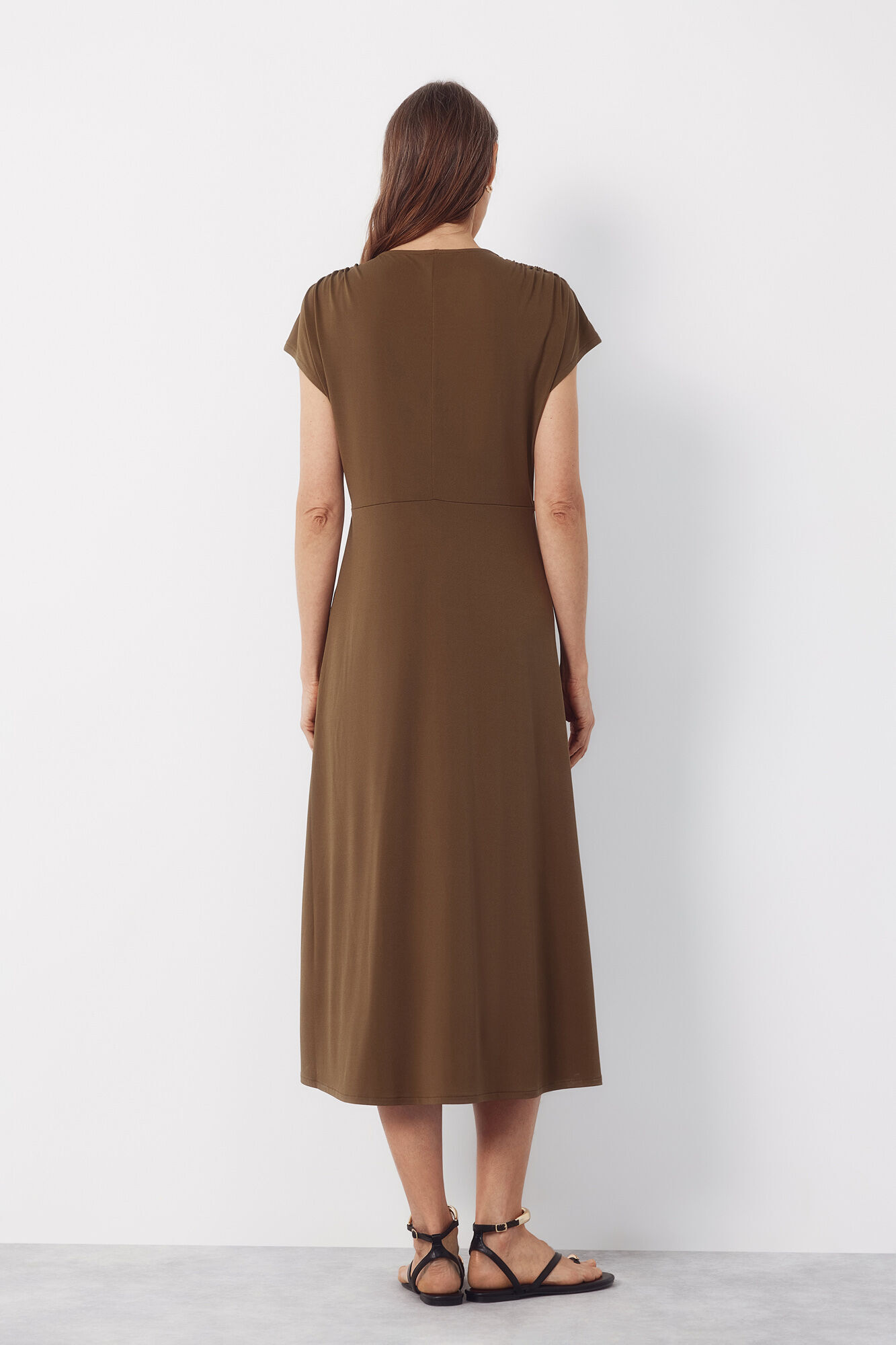 Cortefiel Vestido estampado trenza Kaki