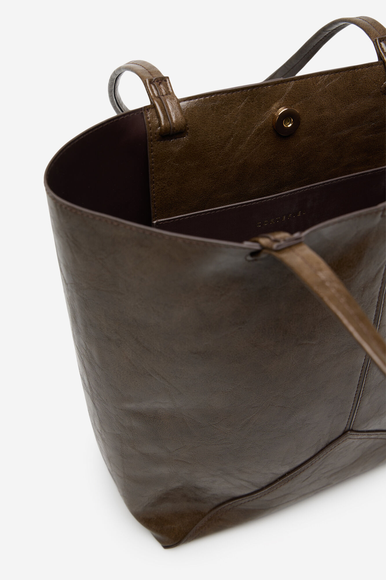 Cortefiel Bolsa shopper con cortes Marr&oacute;n oscuro
