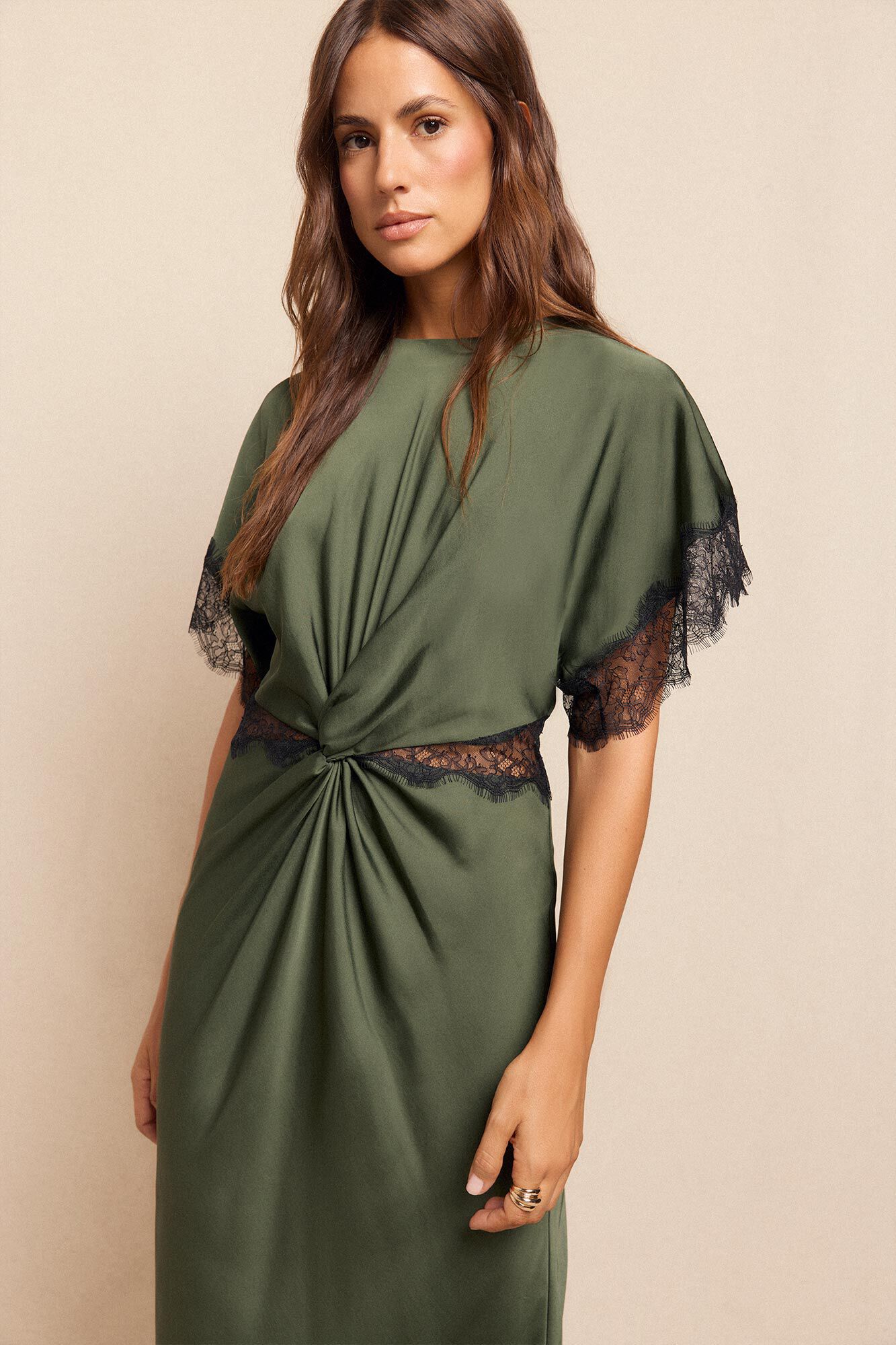 Slowlove Vestido satinado Verde oscuro