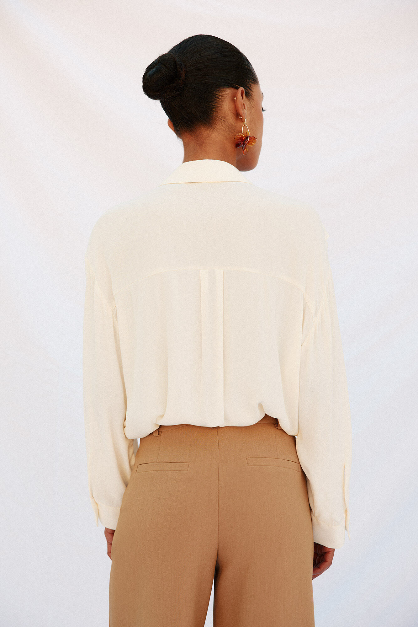 Cortefiel Camisa de manga larga con volante Blanco