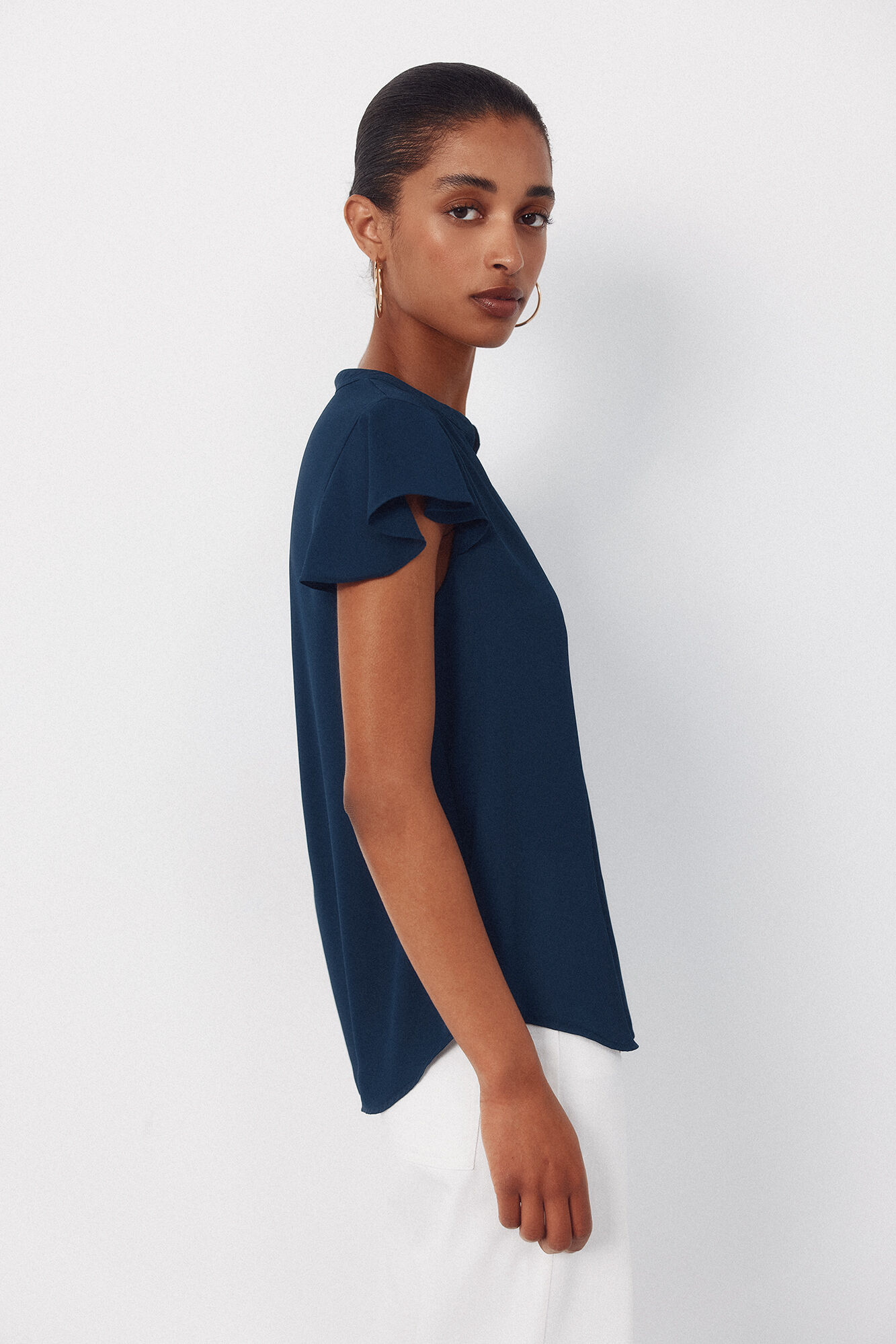 Cortefiel Blusa fluida de manga de vuelo Azul marino