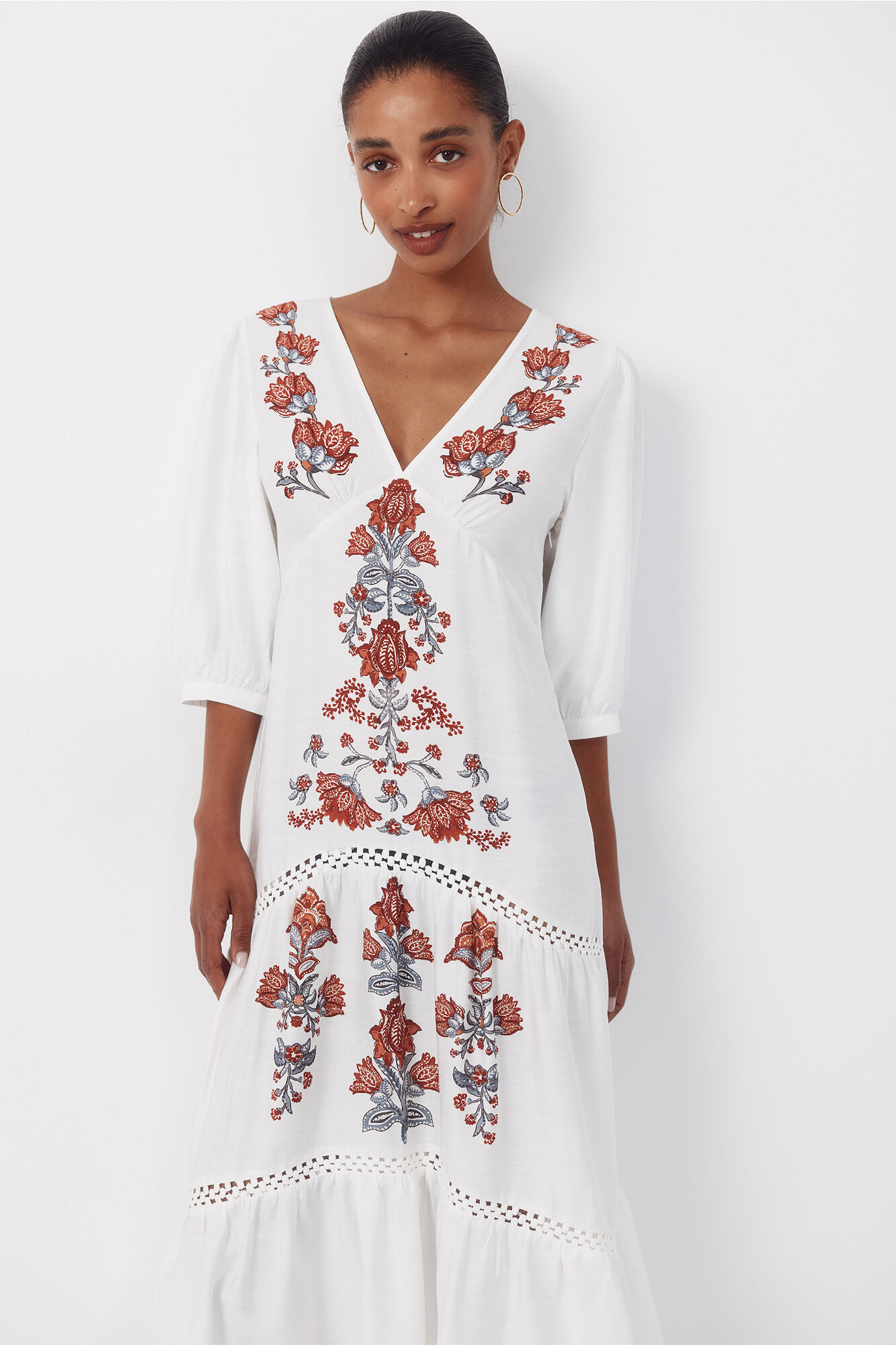 Cortefiel Vestido largo estampado Estampado blanco