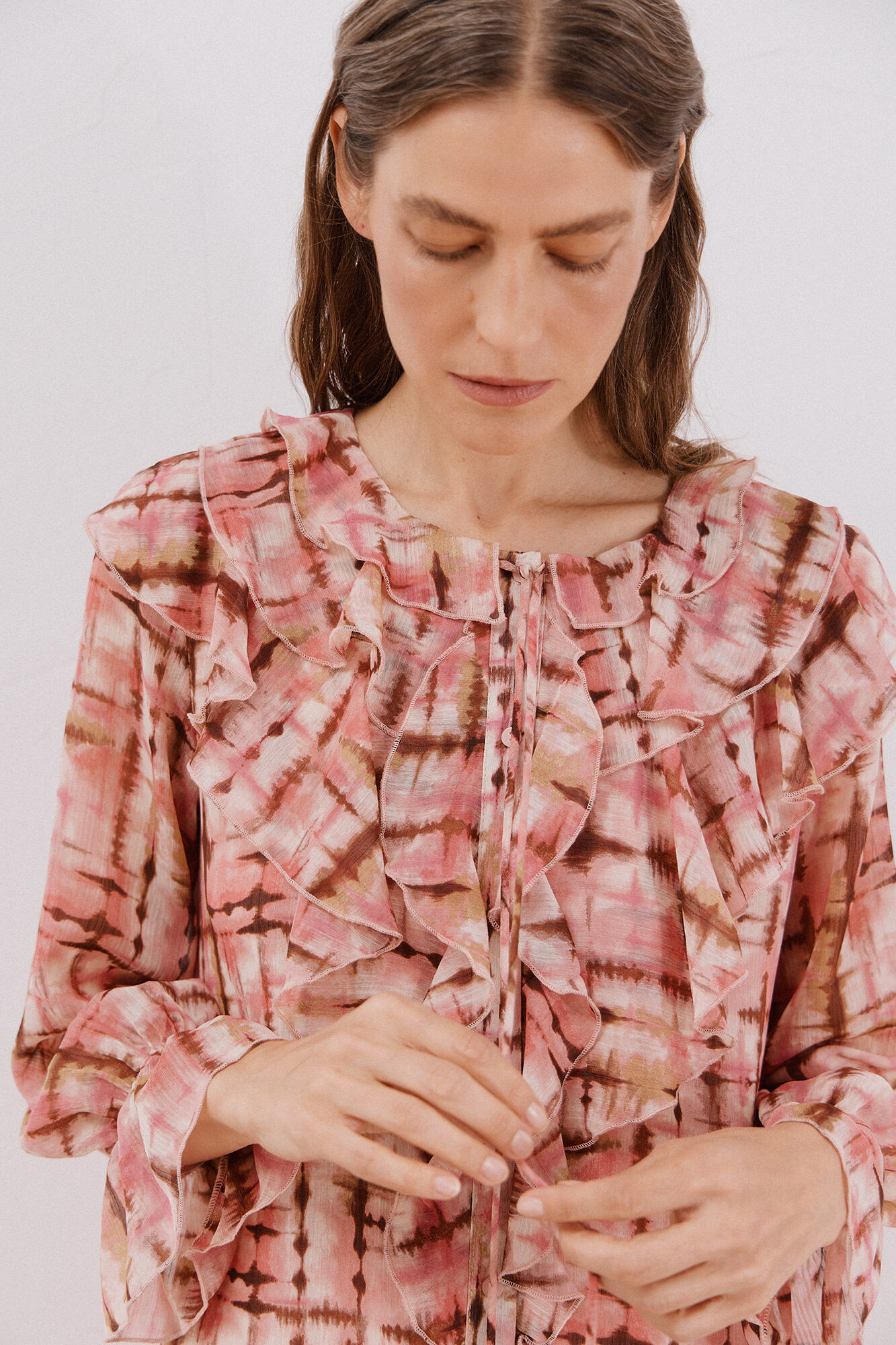 Cortefiel Vestido fluido con volantes