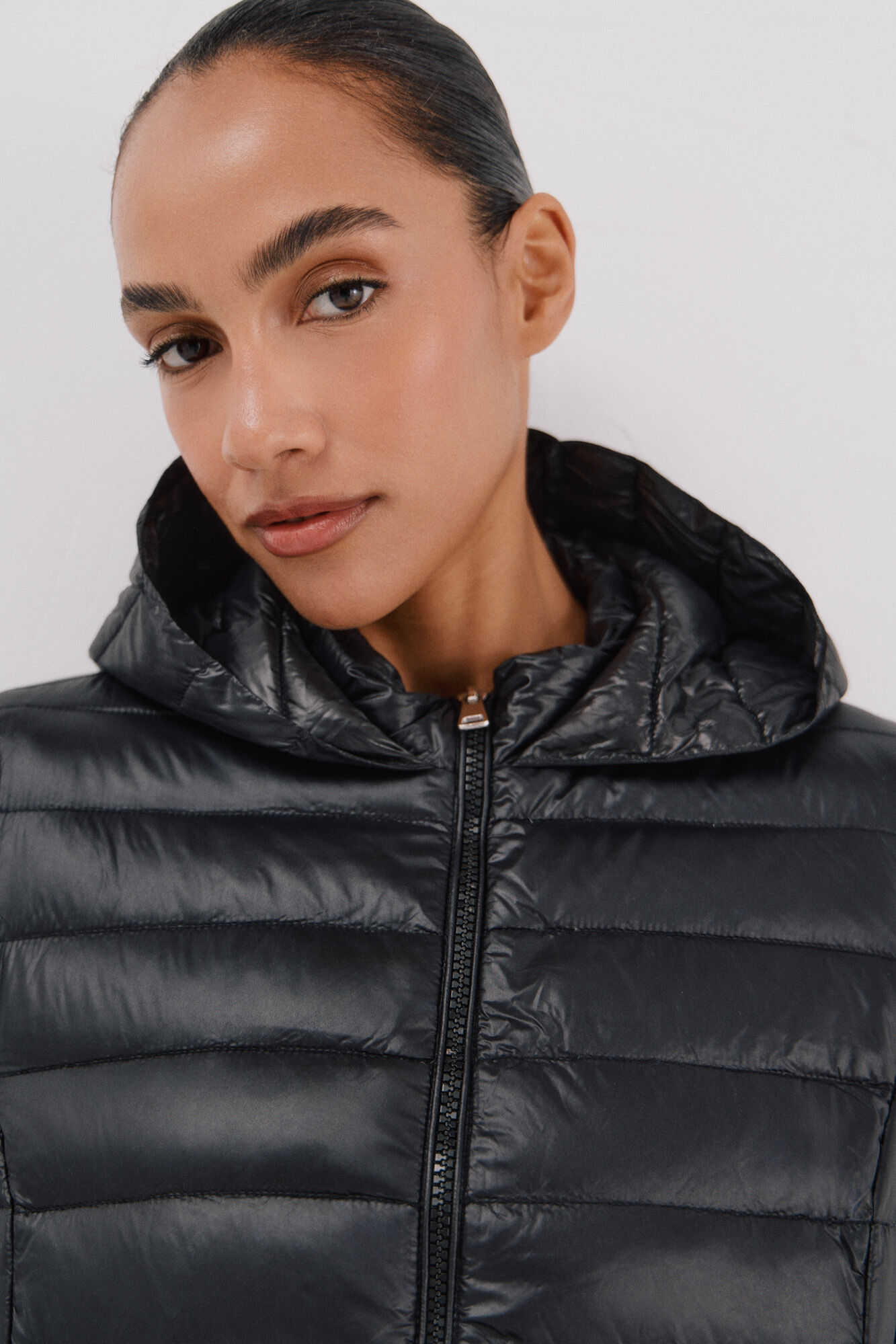 Cortefiel Abrigo largo de plumas Negro