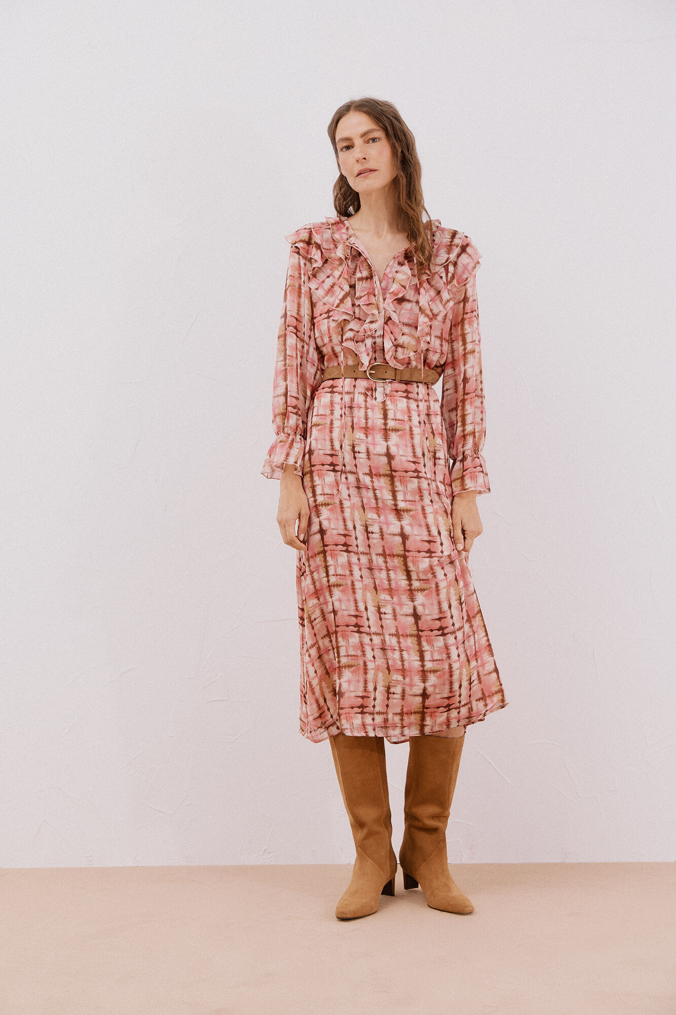 Cortefiel Vestido fluido con volantes