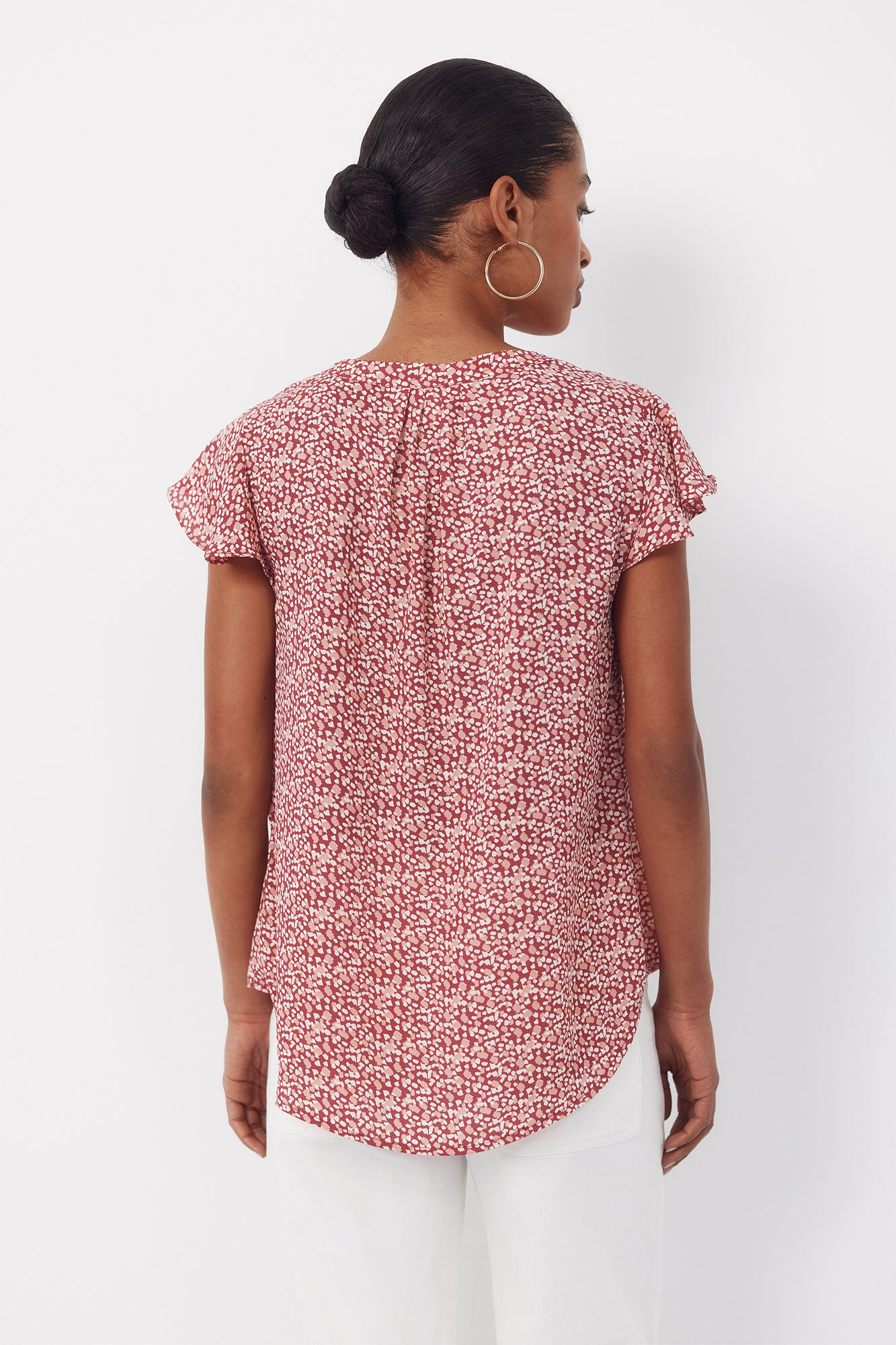 Cortefiel Blusa fluida de manga de vuelo Estampado rojo