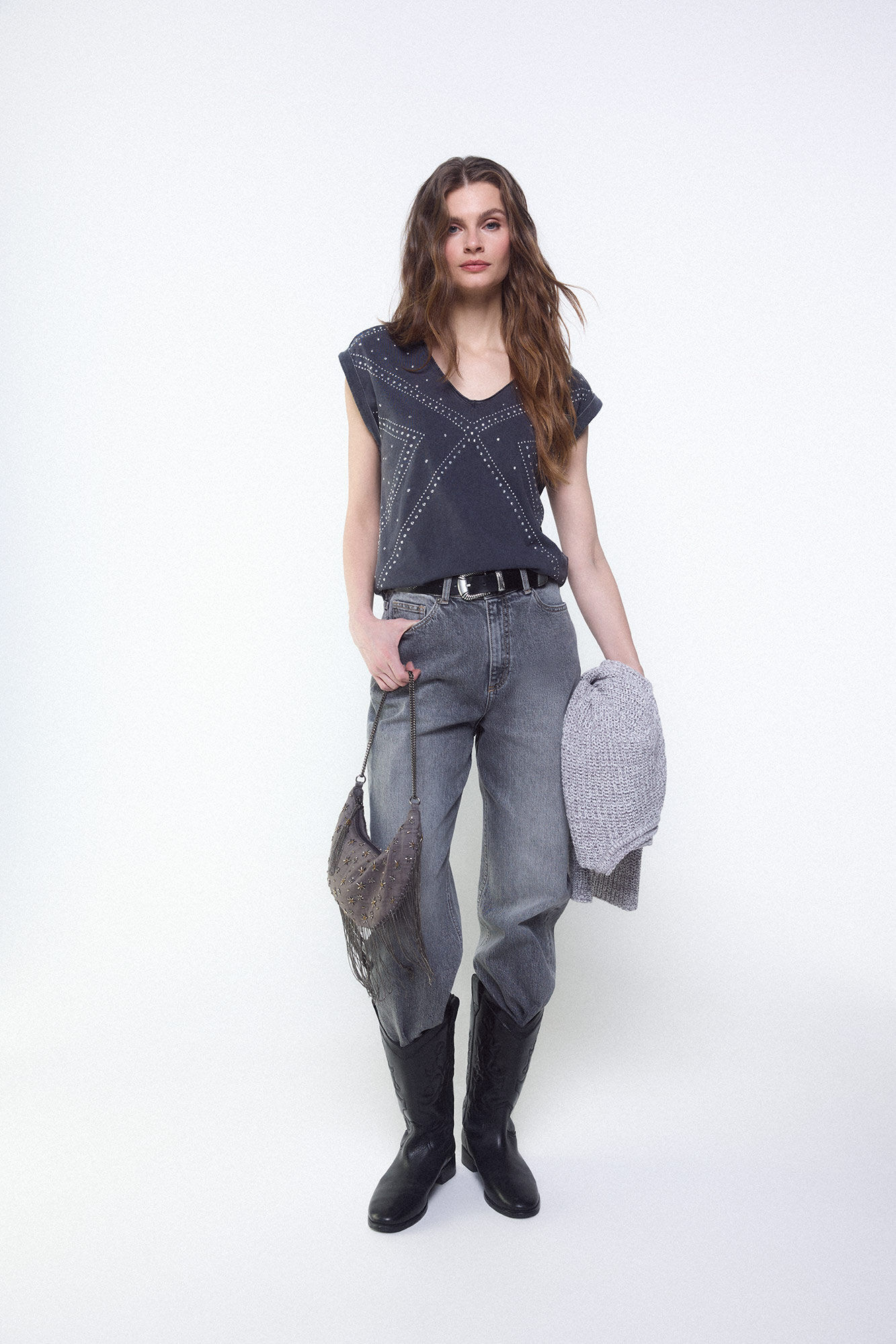 Slowlove Playera con tachas Gris