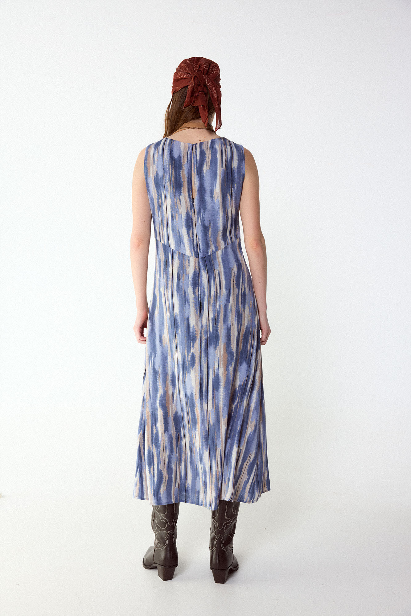 Slowlove Vestido estampado con frunce Estampado azul