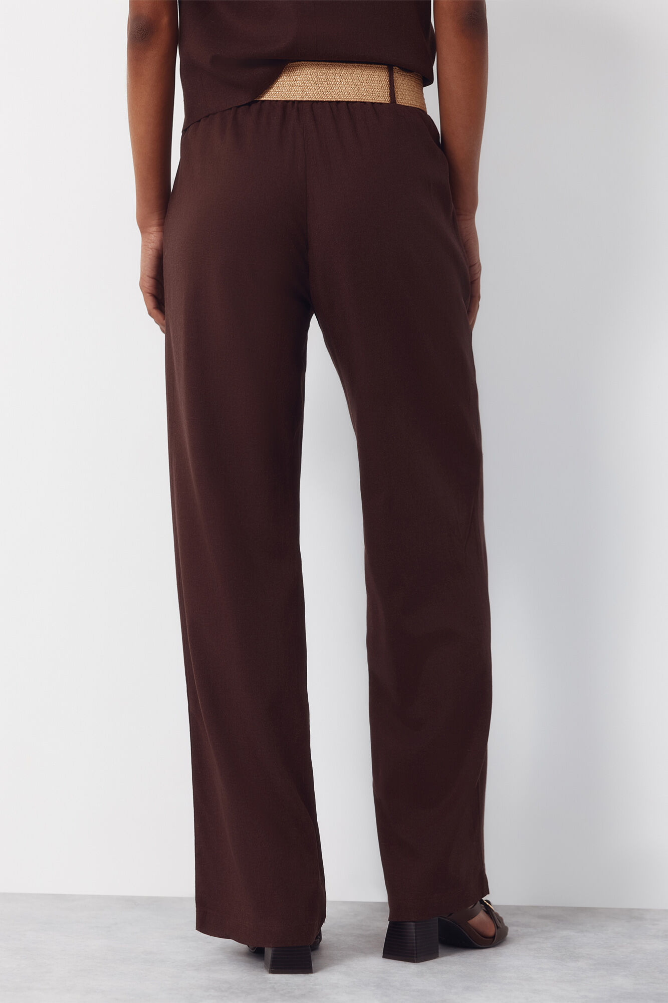 Cortefiel Pantal&oacute;n ancho de lino Marr&oacute;n oscuro