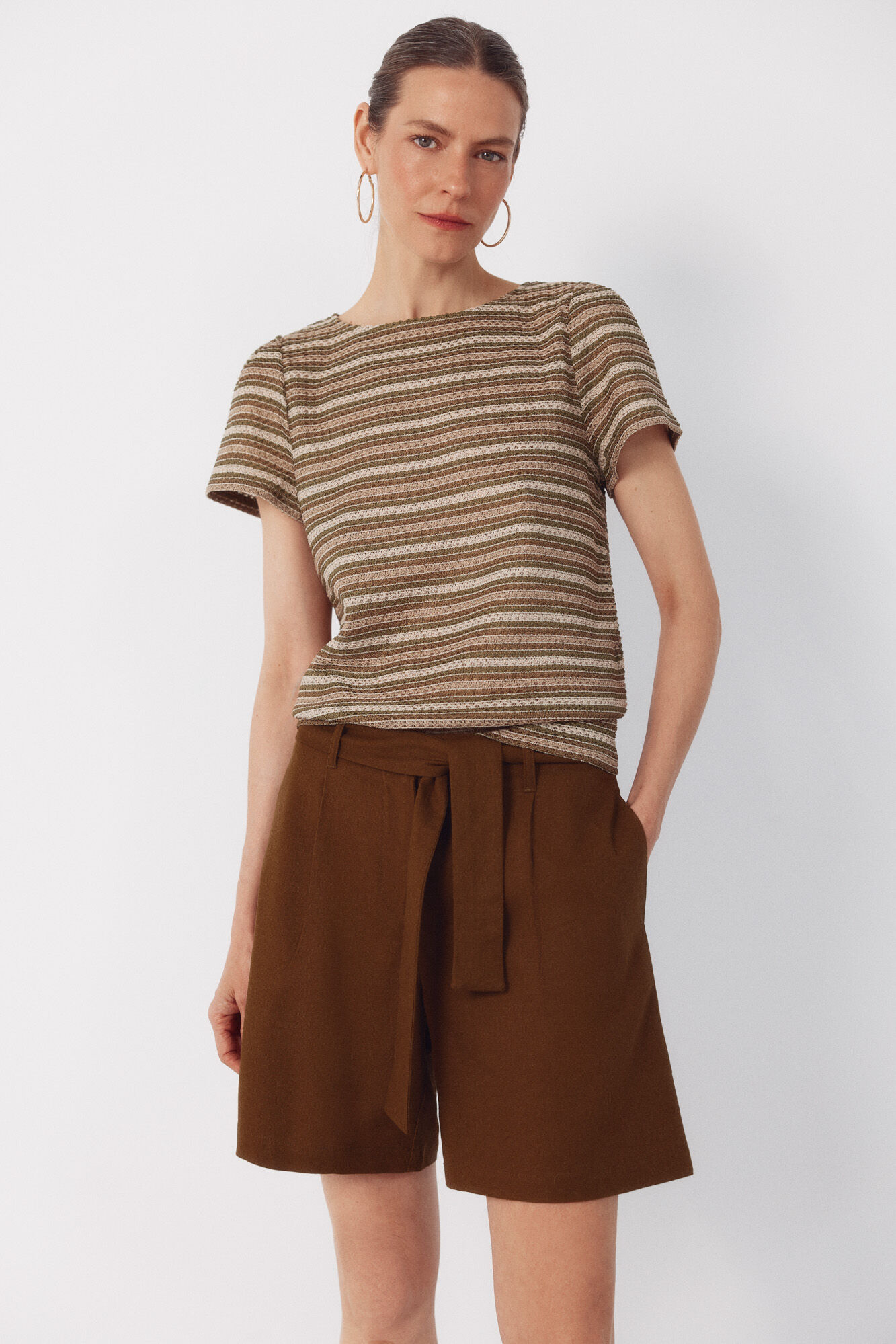 Cortefiel Pantal&oacute;n bermuda de lino Kaki