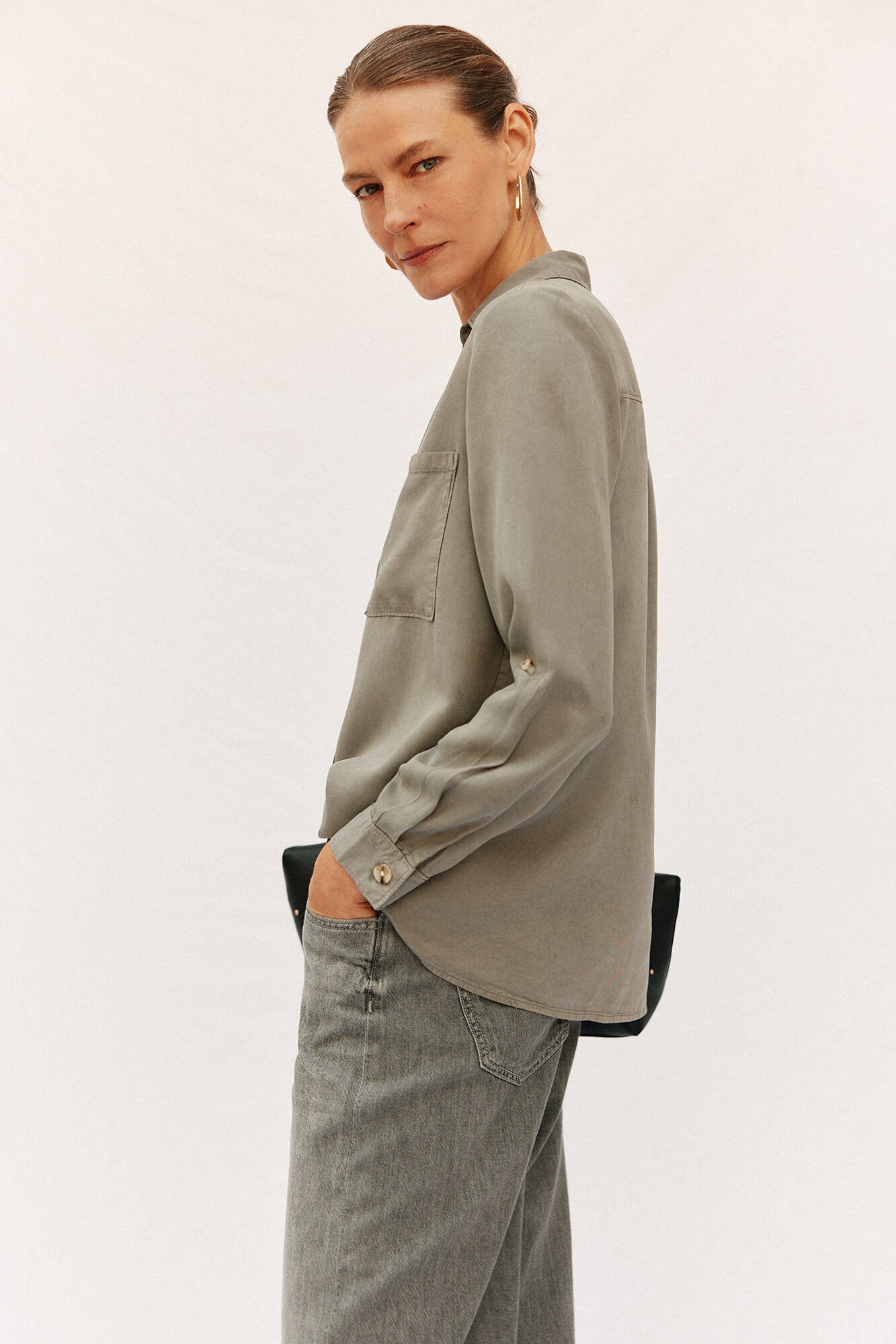 Cortefiel Camisa denim tencel Verde