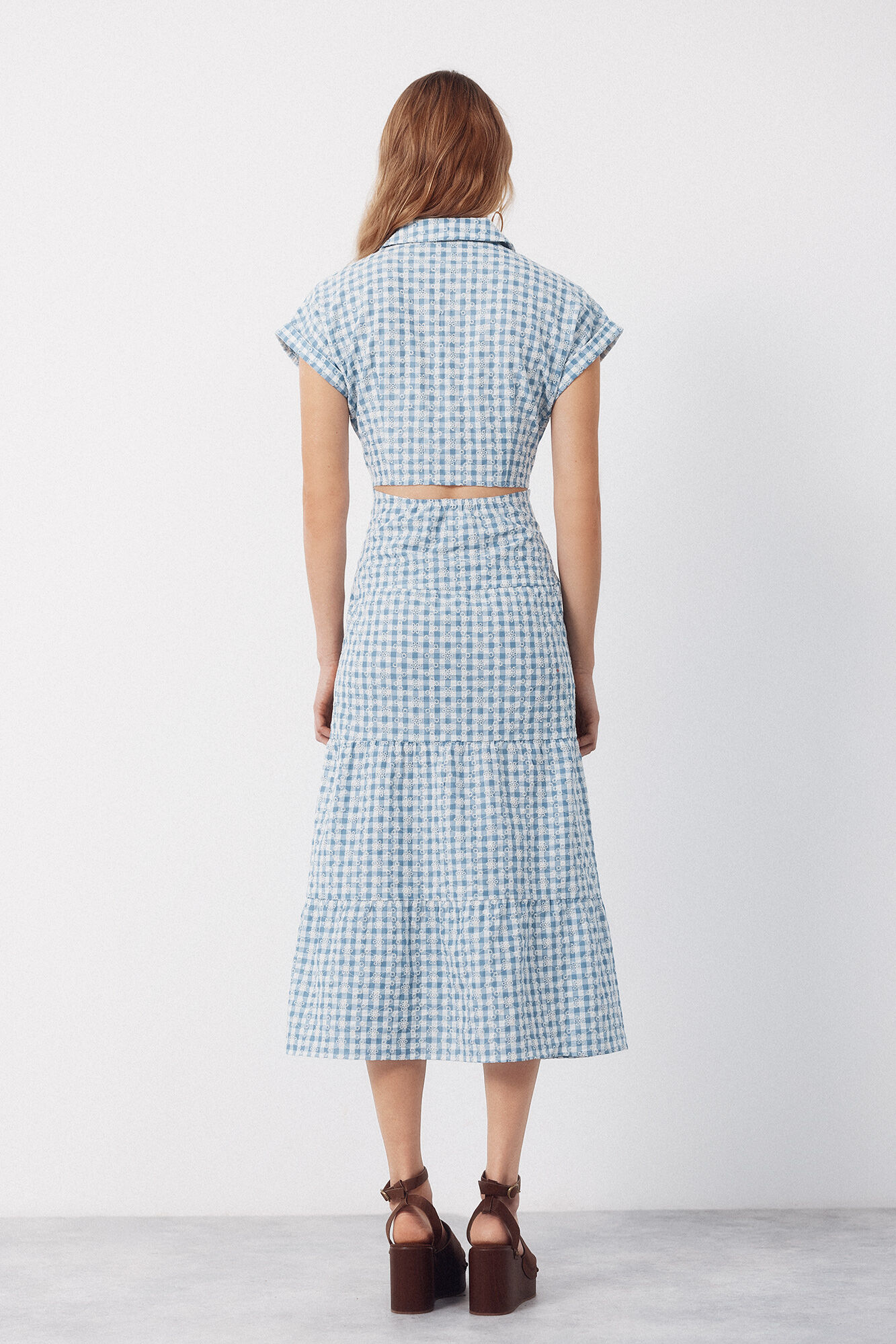 Cortefiel Vestido vichy bordado Estampado azul