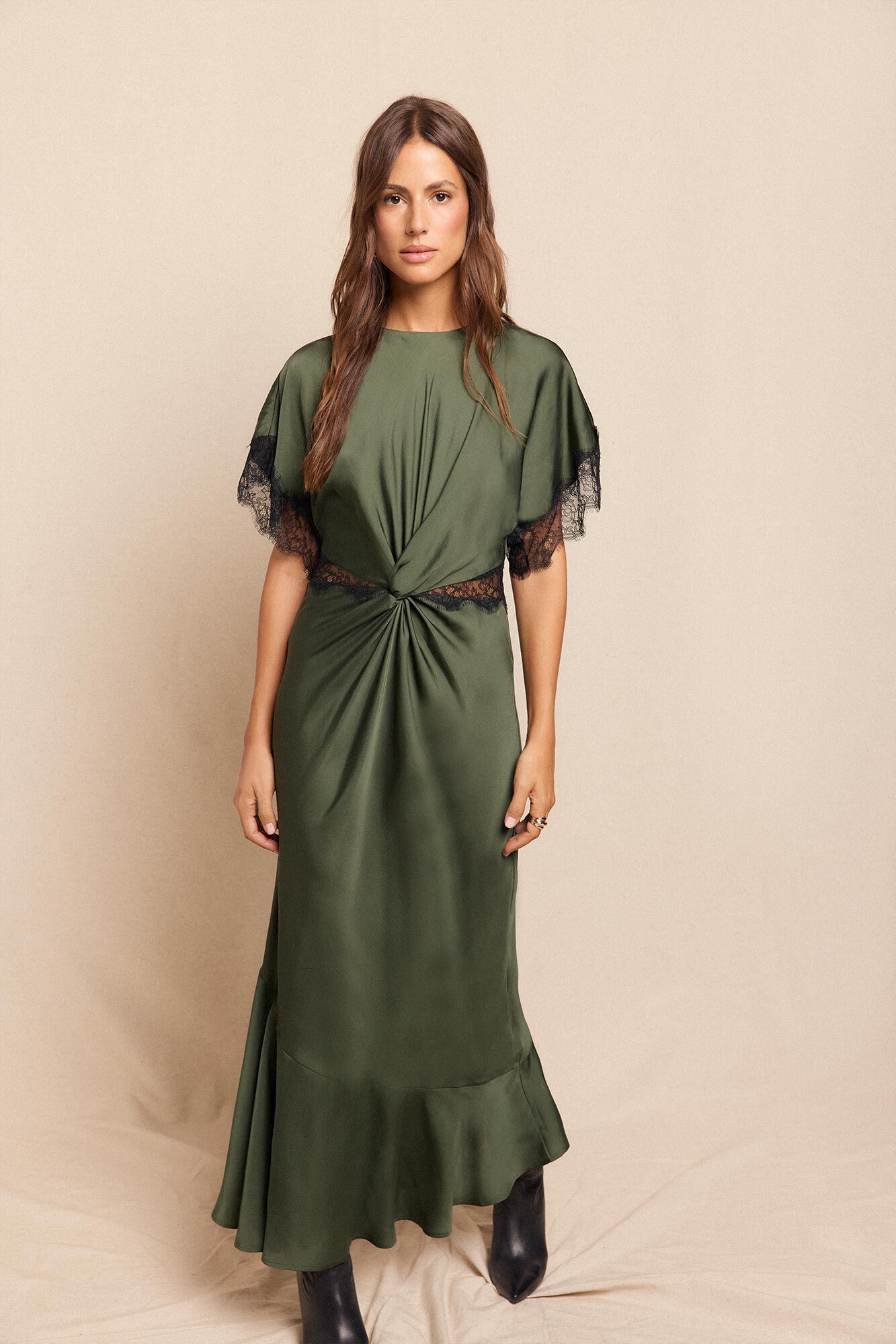 Slowlove Vestido satinado Verde oscuro