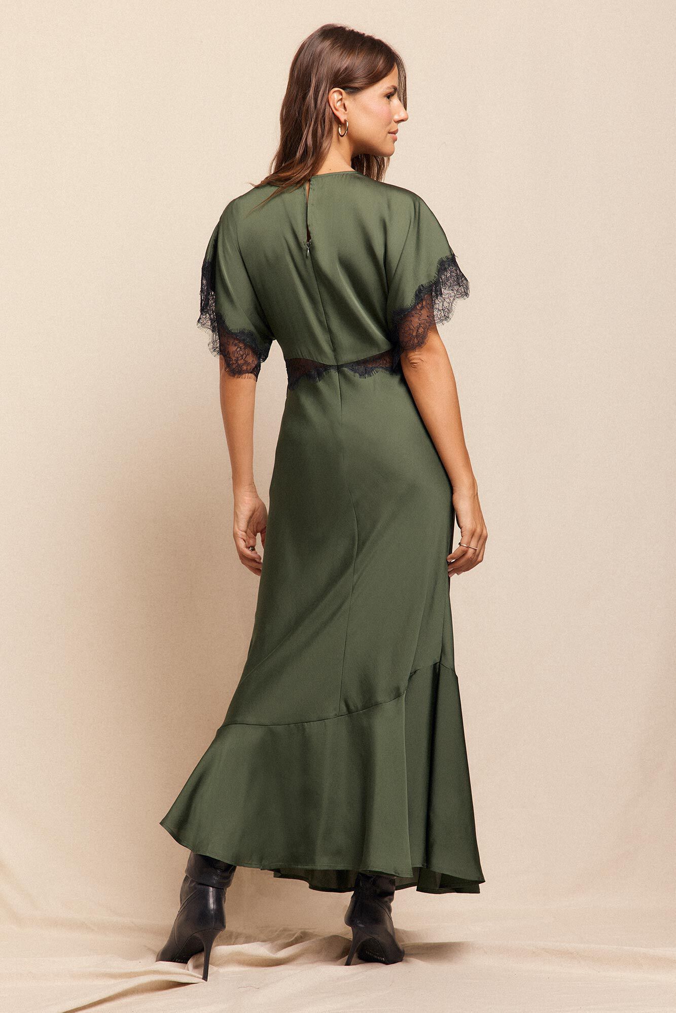 Slowlove Vestido satinado Verde oscuro