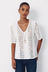 Cortefiel Top de encaje con escote en pico Blanco
