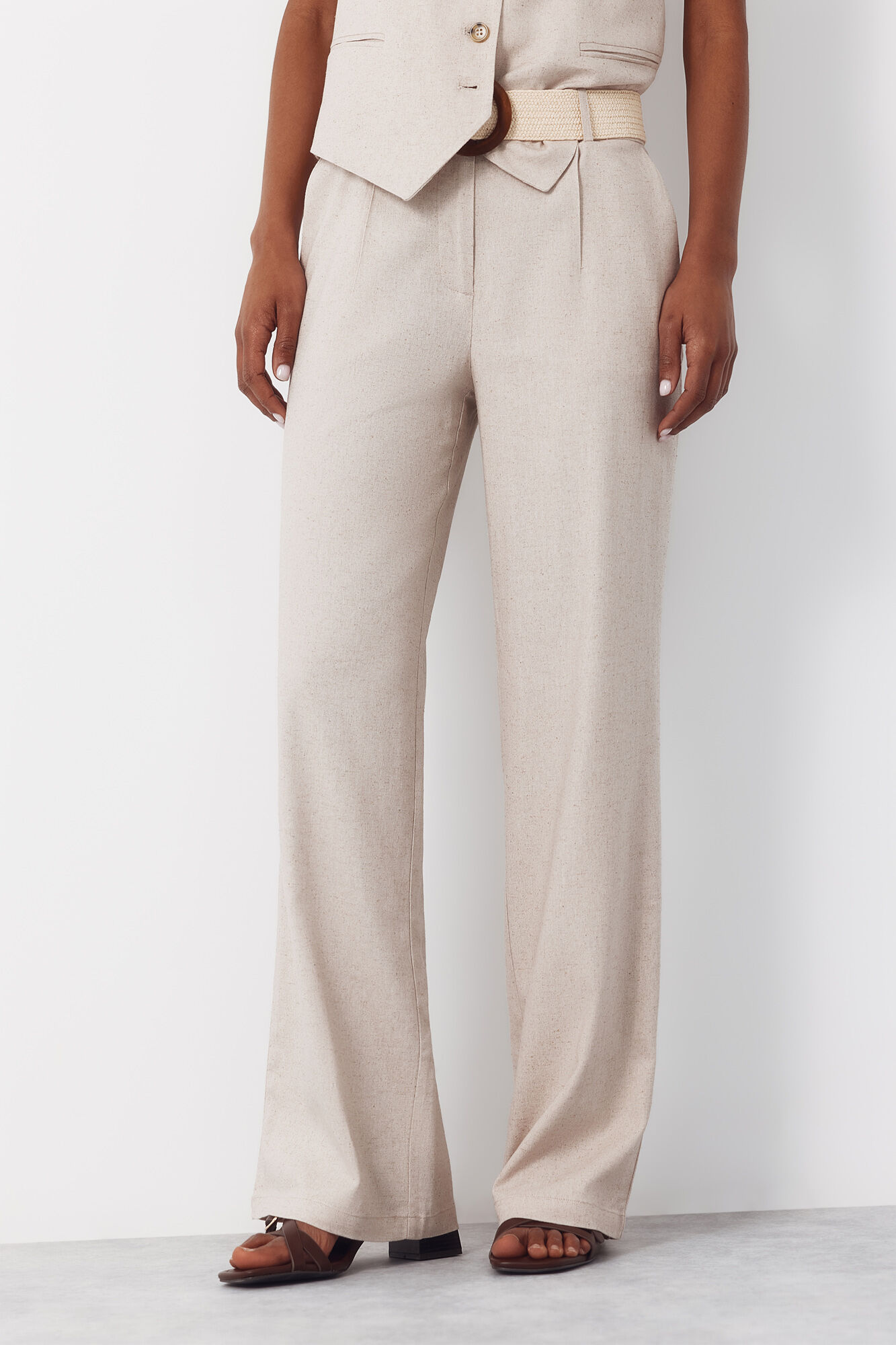 Cortefiel Pantal&oacute;n ancho de lino Arena