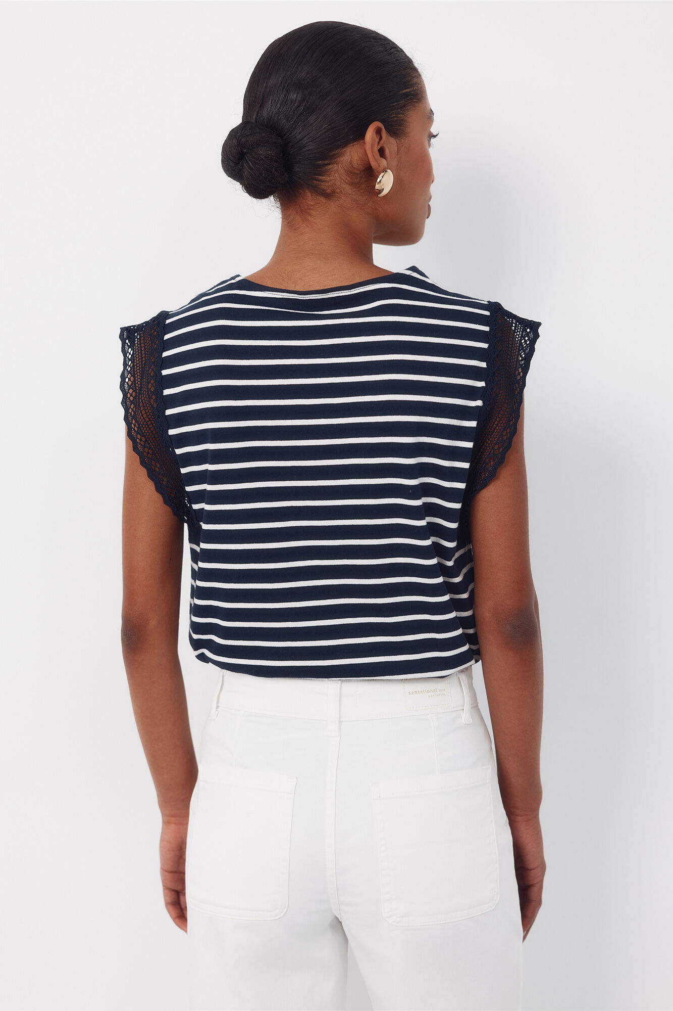 Cortefiel Playera manga guipur Azul