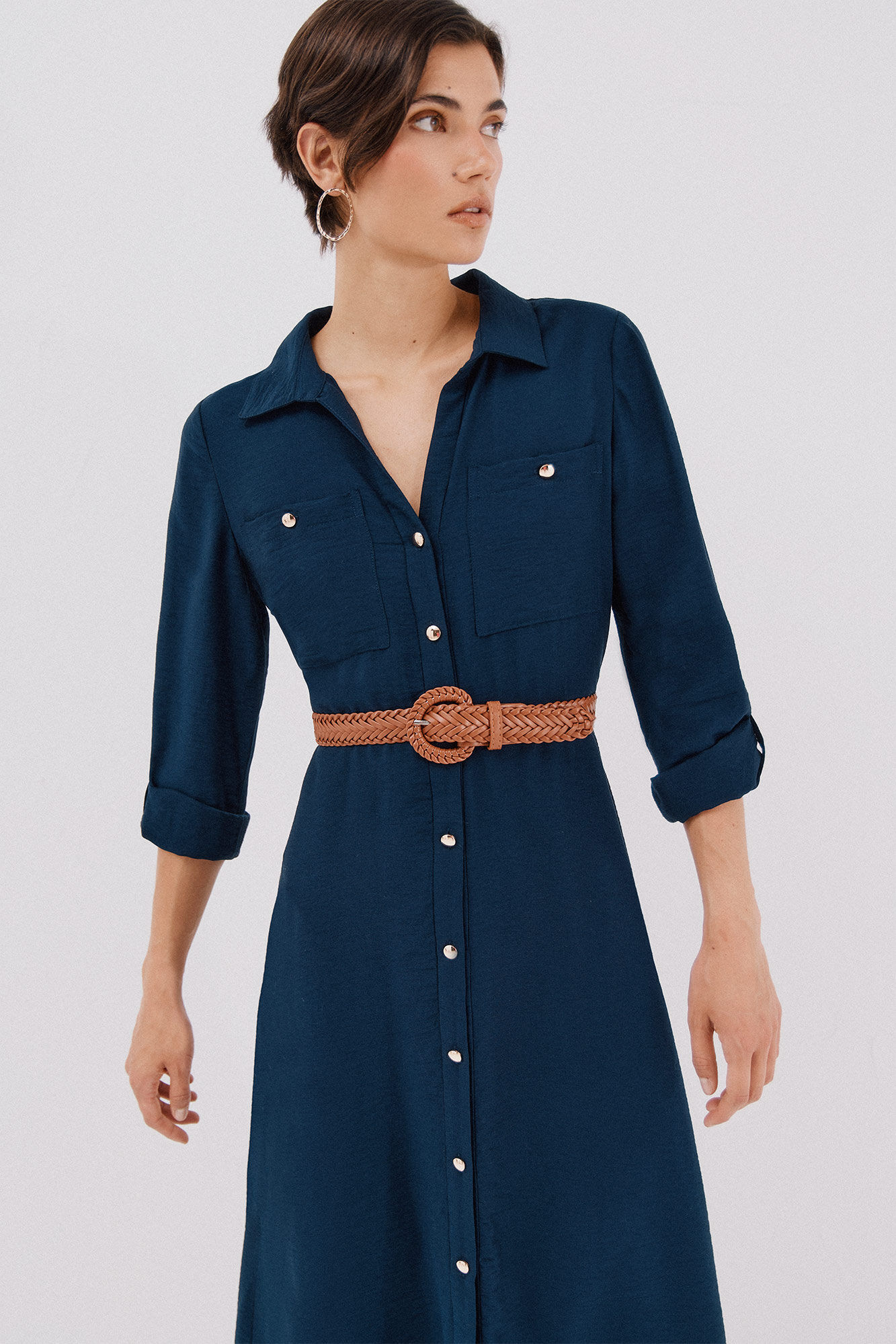 Cortefiel Vestido camisero con cintur&oacute;n