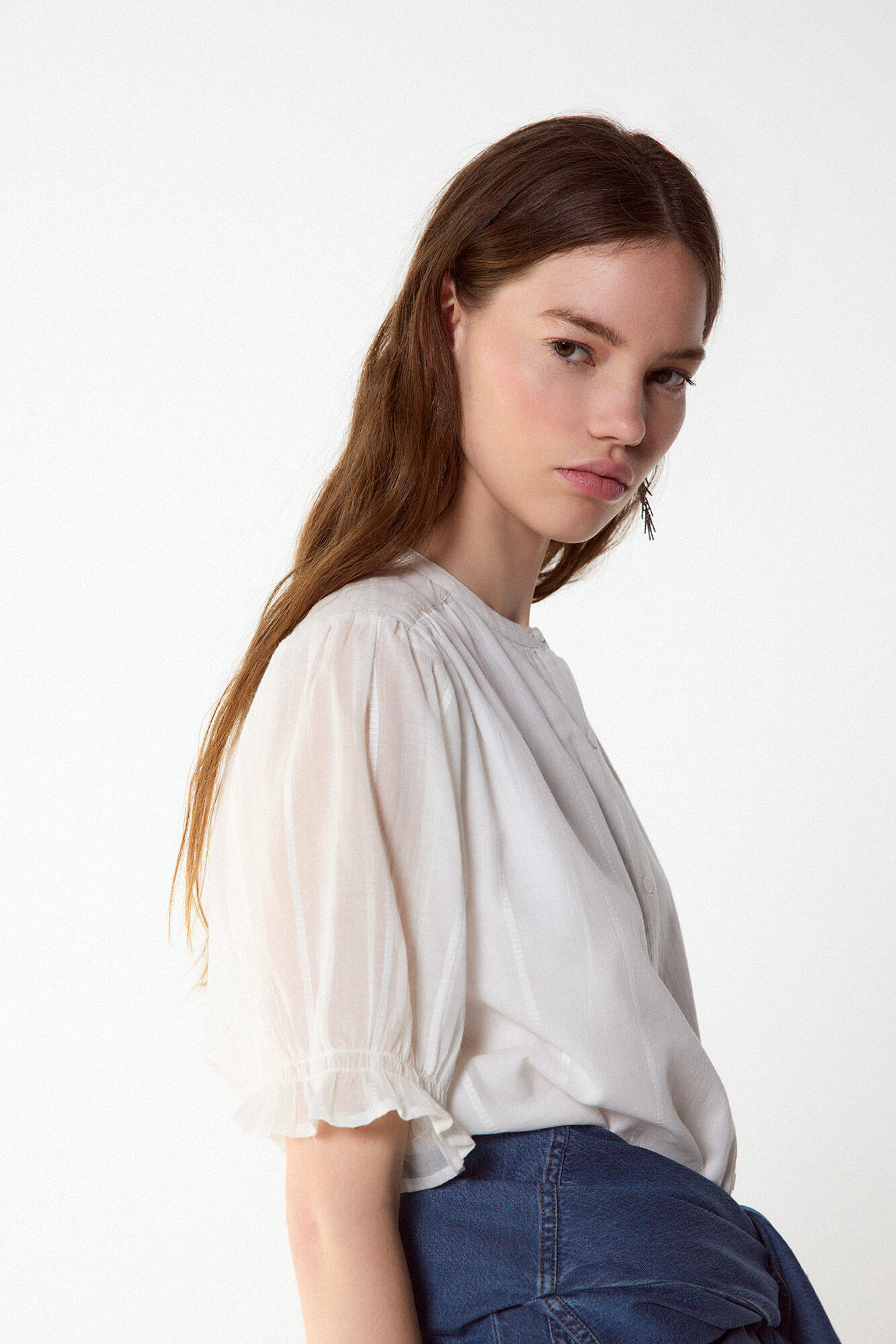 Slowlove Blusa fluida dobby Marfil