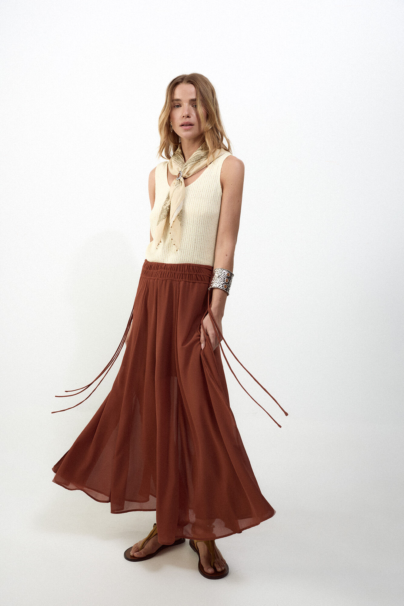 Slowlove Falda midi de gasa