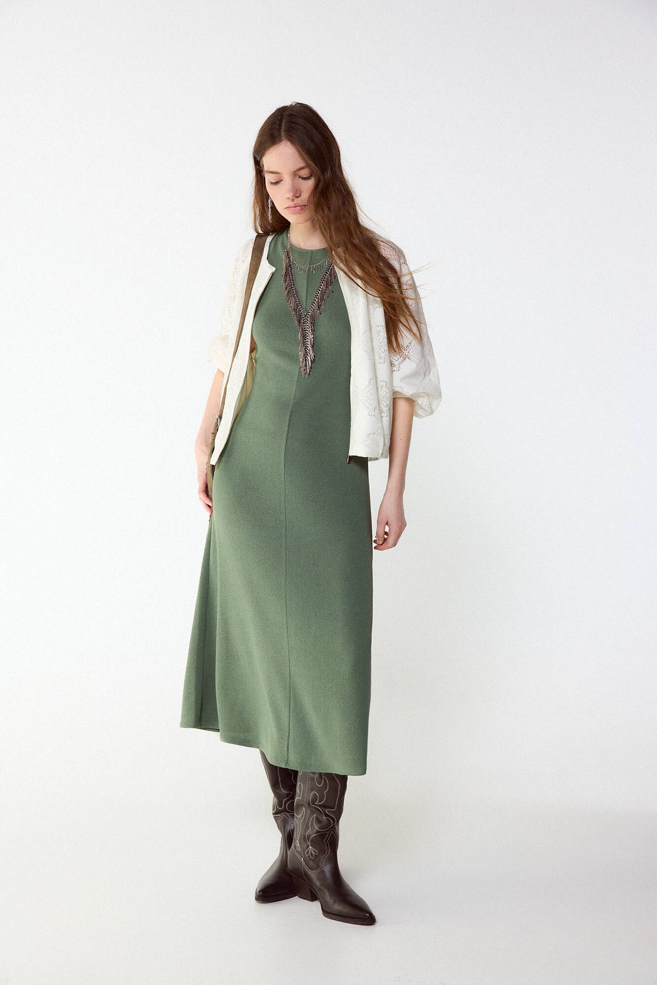 Slowlove Vestido b&aacute;sico con estructura Kaki