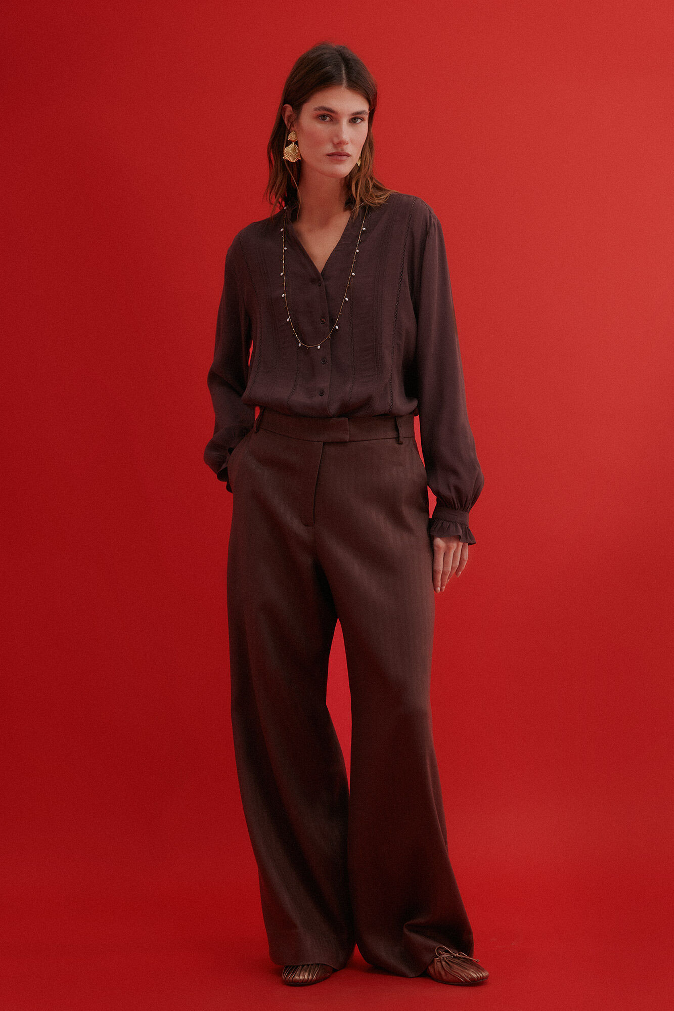 Hoss Intropia Clementine. Blusa rom&aacute;ntica Marron oscuro