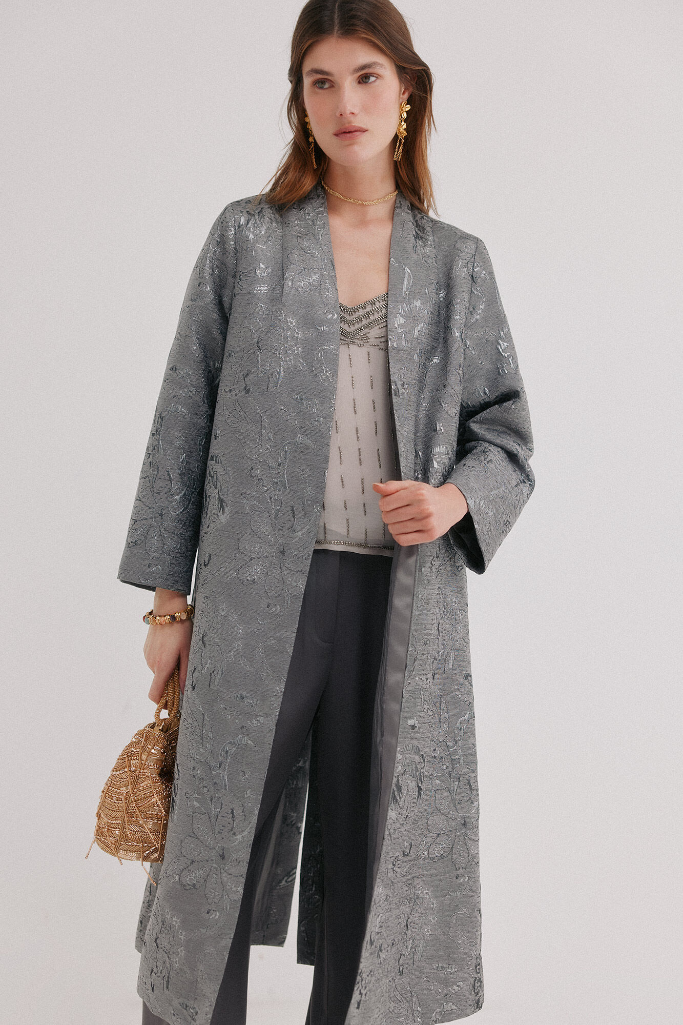 Hoss Intropia Eva. Kimono de jacquard Gris