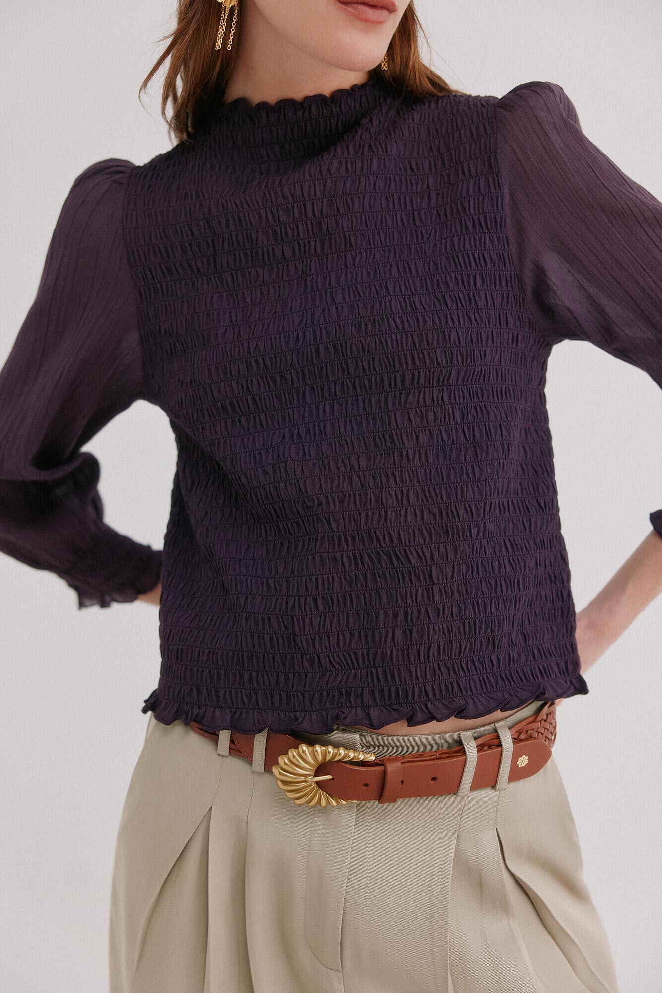 Hoss Intropia Marina. Top fruncido Morado