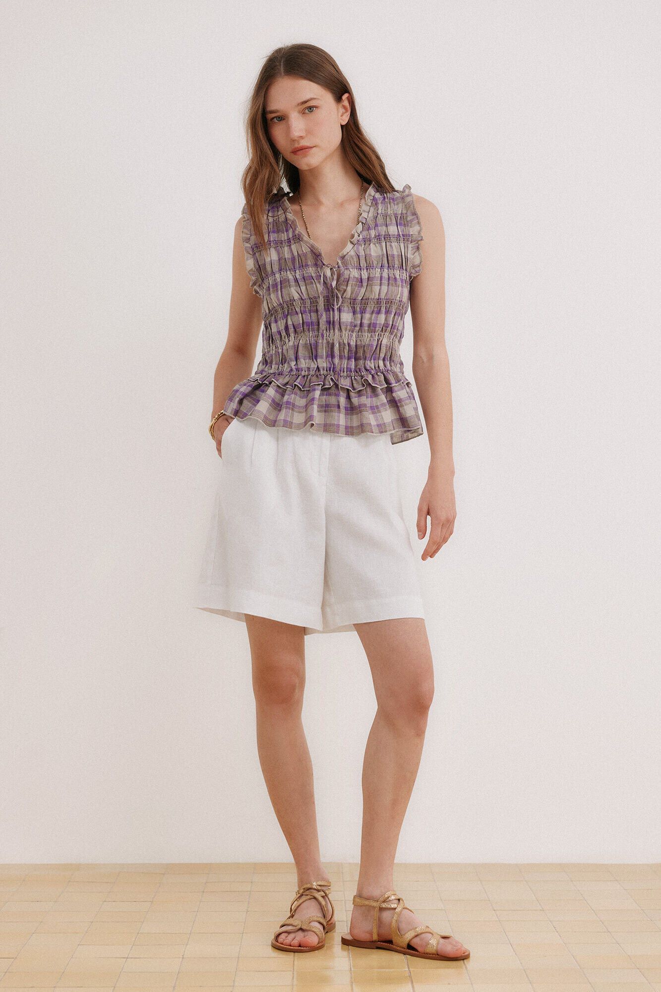 Hoss Intropia Galilea. Top cuadros Lila