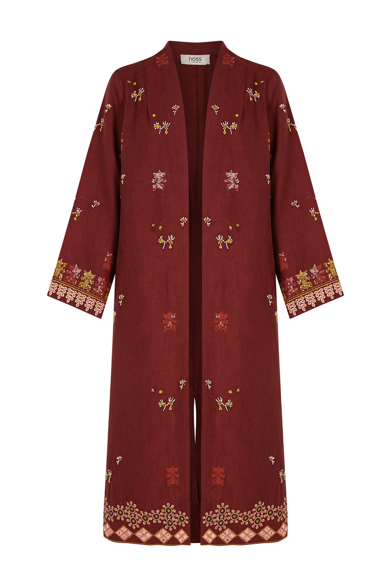 Hoss Intropia Entra. Kimono de lino largo Granate