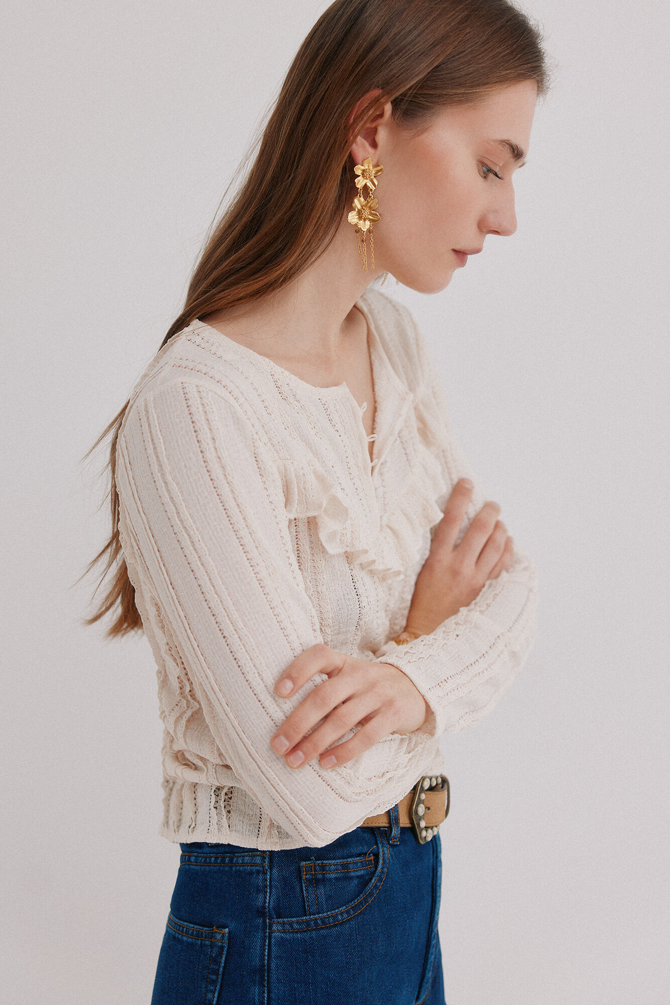 Hoss Intropia Miranda. Playera rom&aacute;ntica Marfil