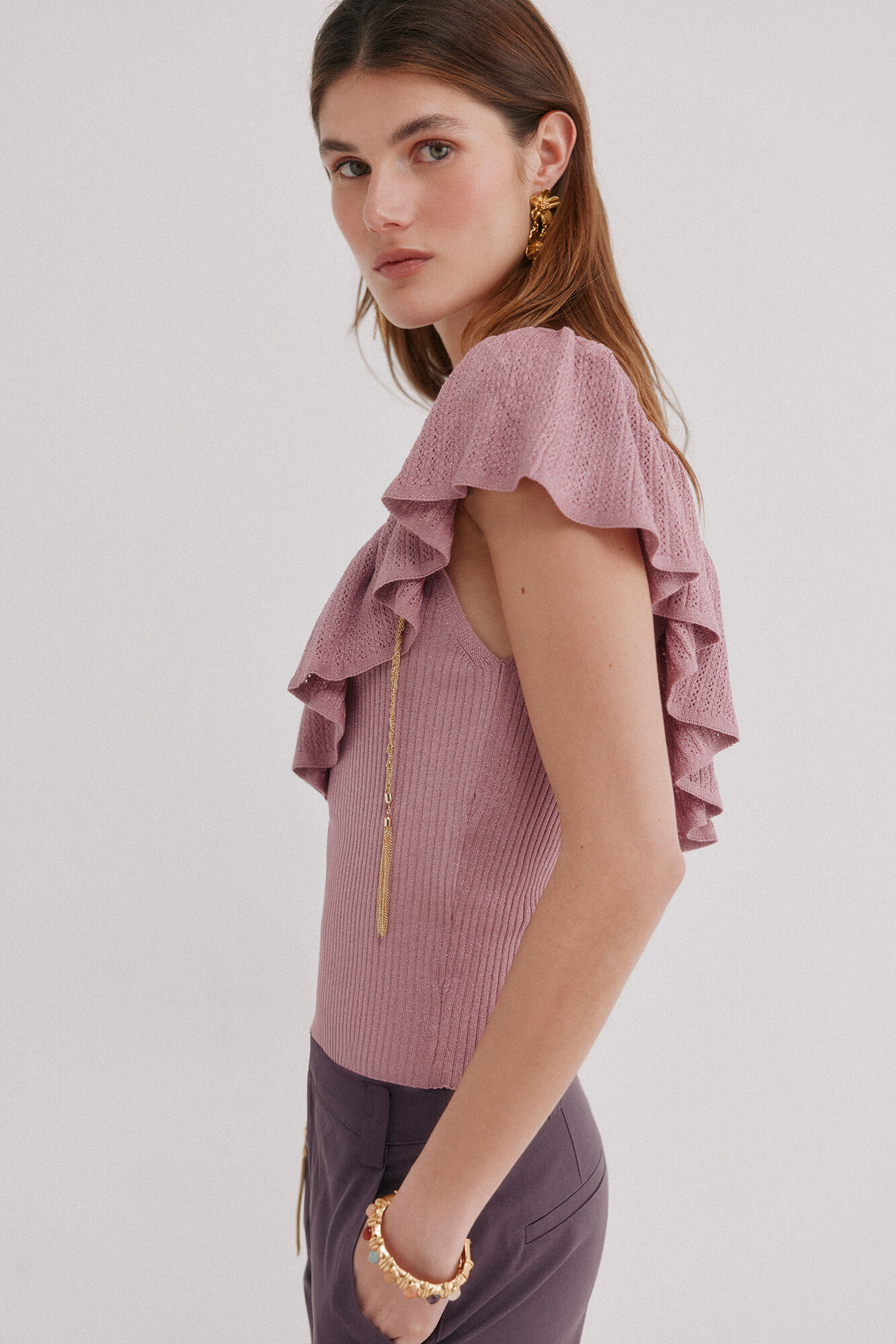 Hoss Intropia Inna. Top con volante Rosa