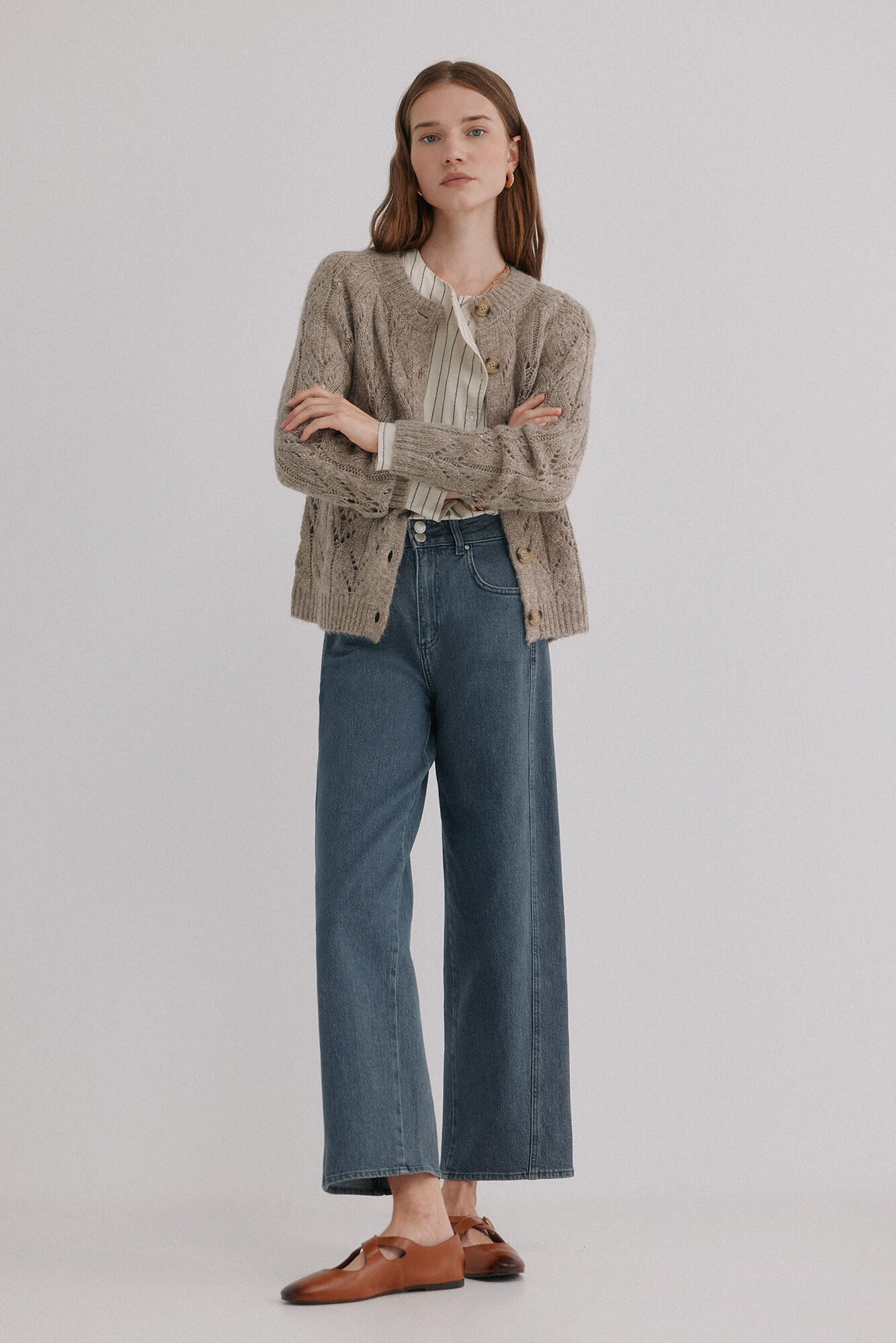 Hoss Intropia Ivette. C&aacute;rdigan calado Marron