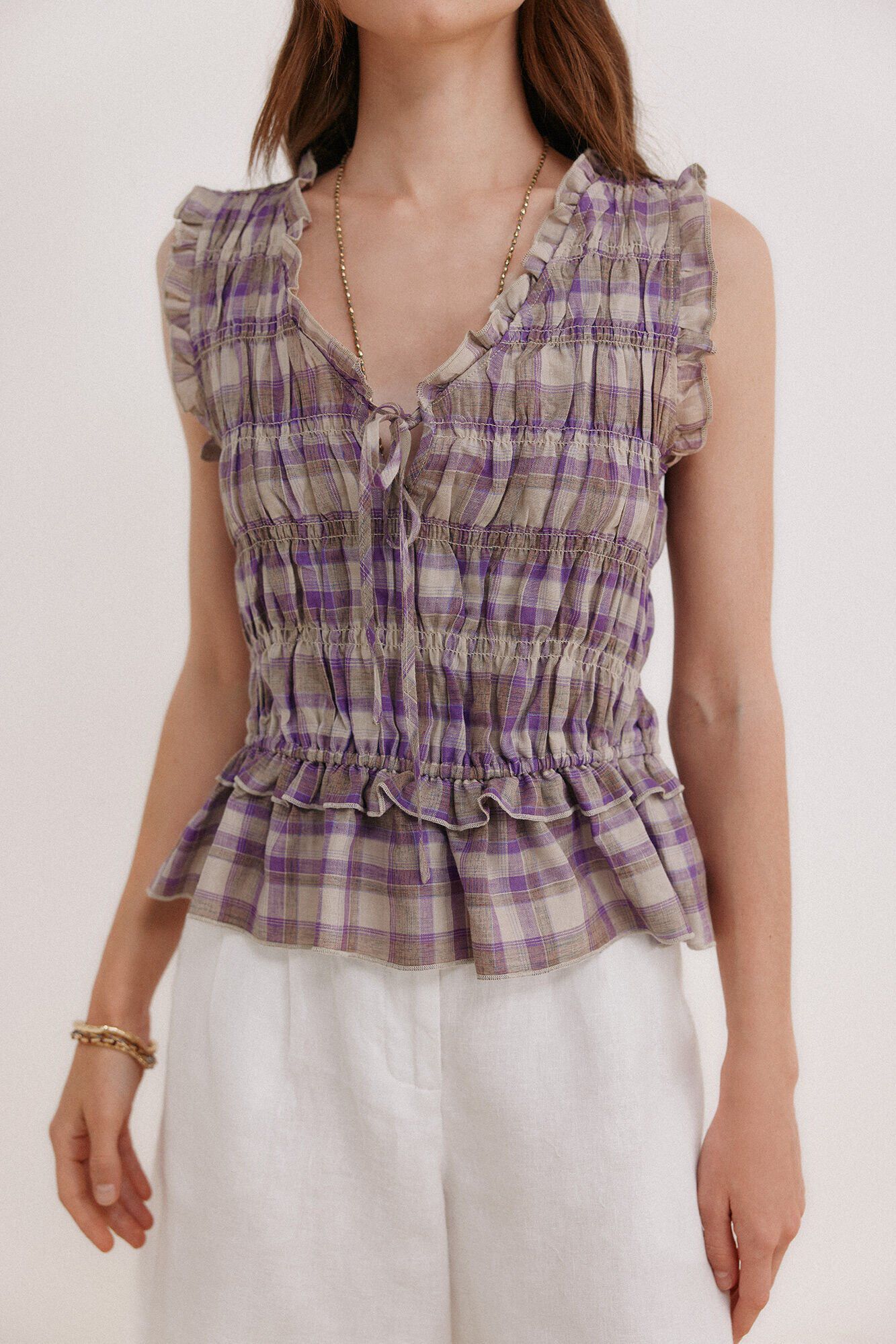 Hoss Intropia Galilea. Top cuadros Lila