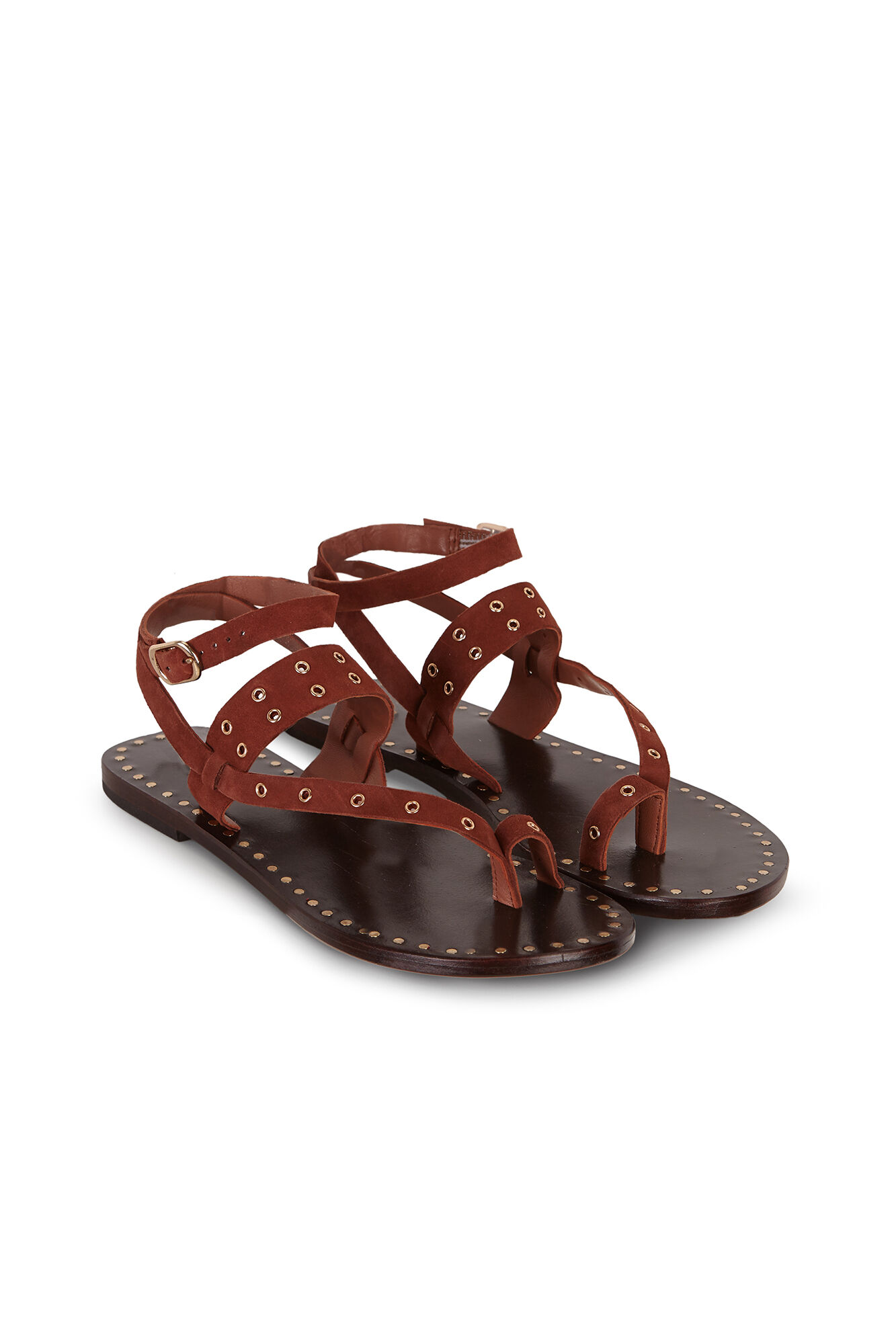Hoss Intropia Miren. Sandalias de ante con tachas Camel