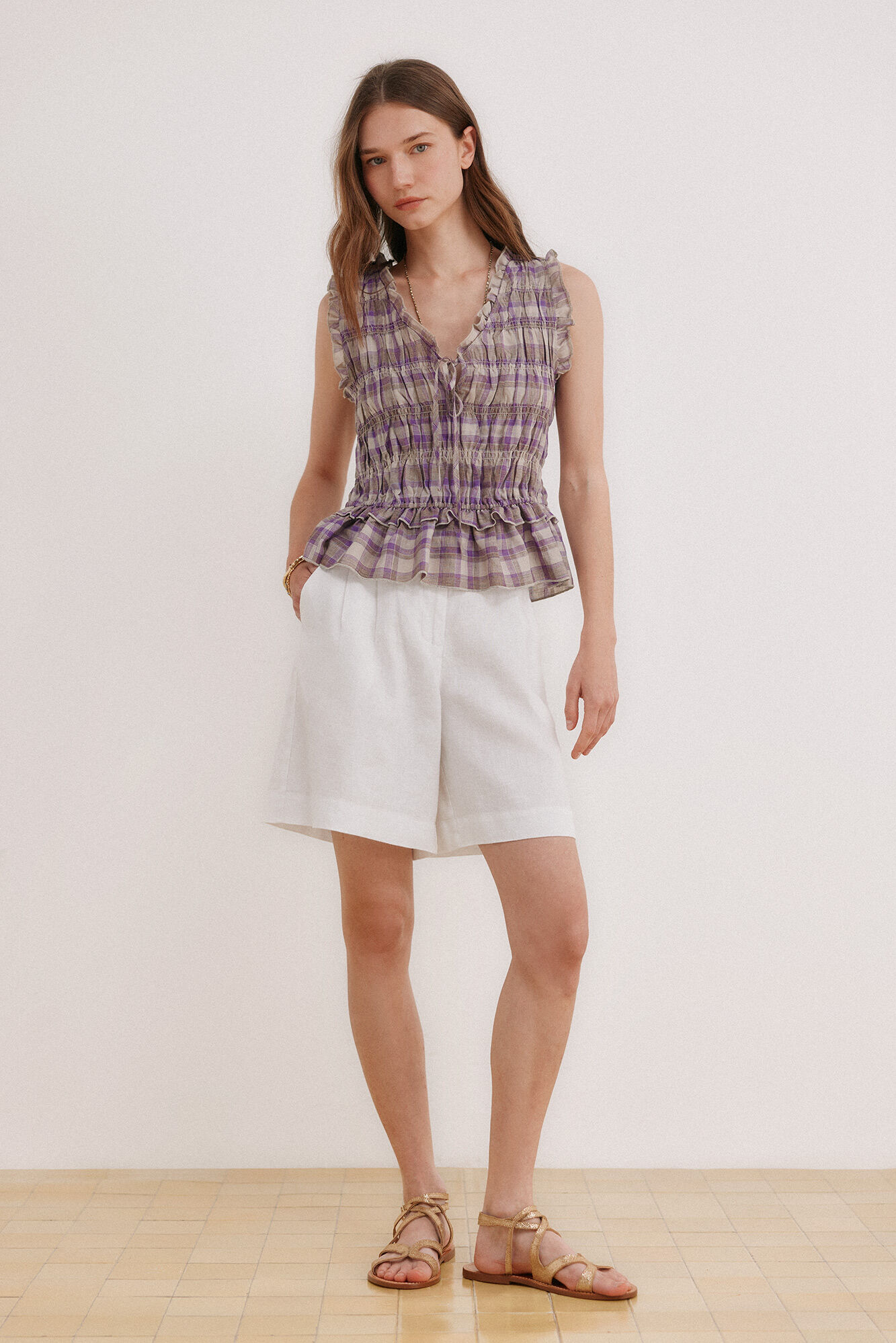 Hoss Intropia Galilea. Top cuadros Lila