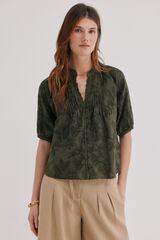 Hoss Intropia Celia. Blusa bordado floral Kaki