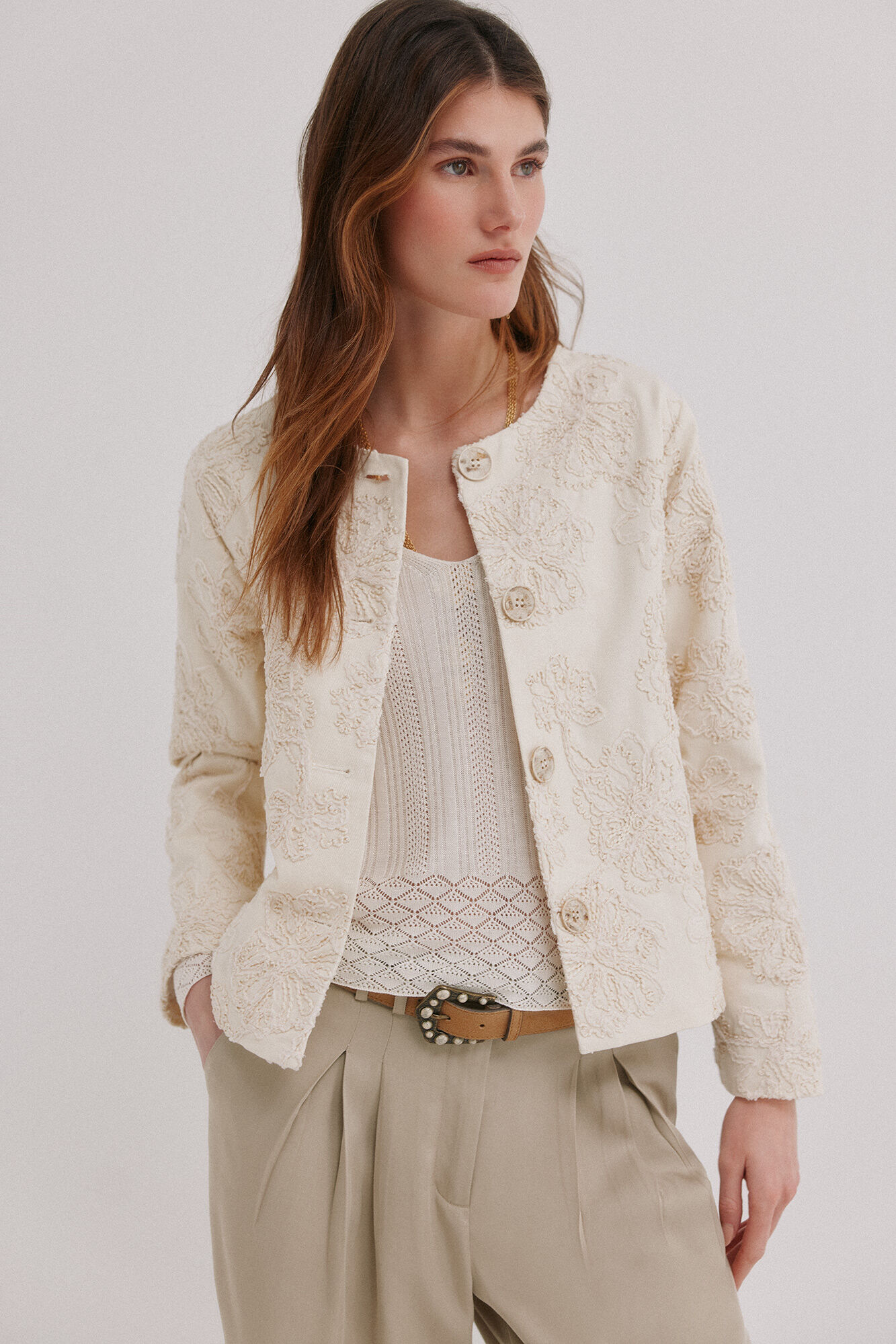 Hoss Intropia Eider. Chamarra jacquard Marfil