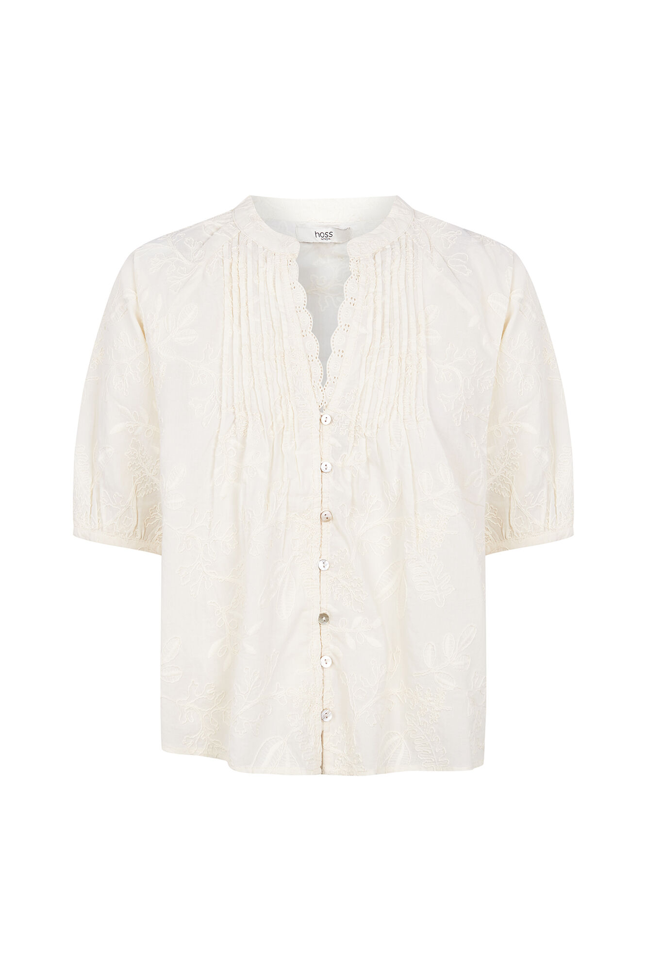 Hoss Intropia Celia. Blusa bordado floral Marfil