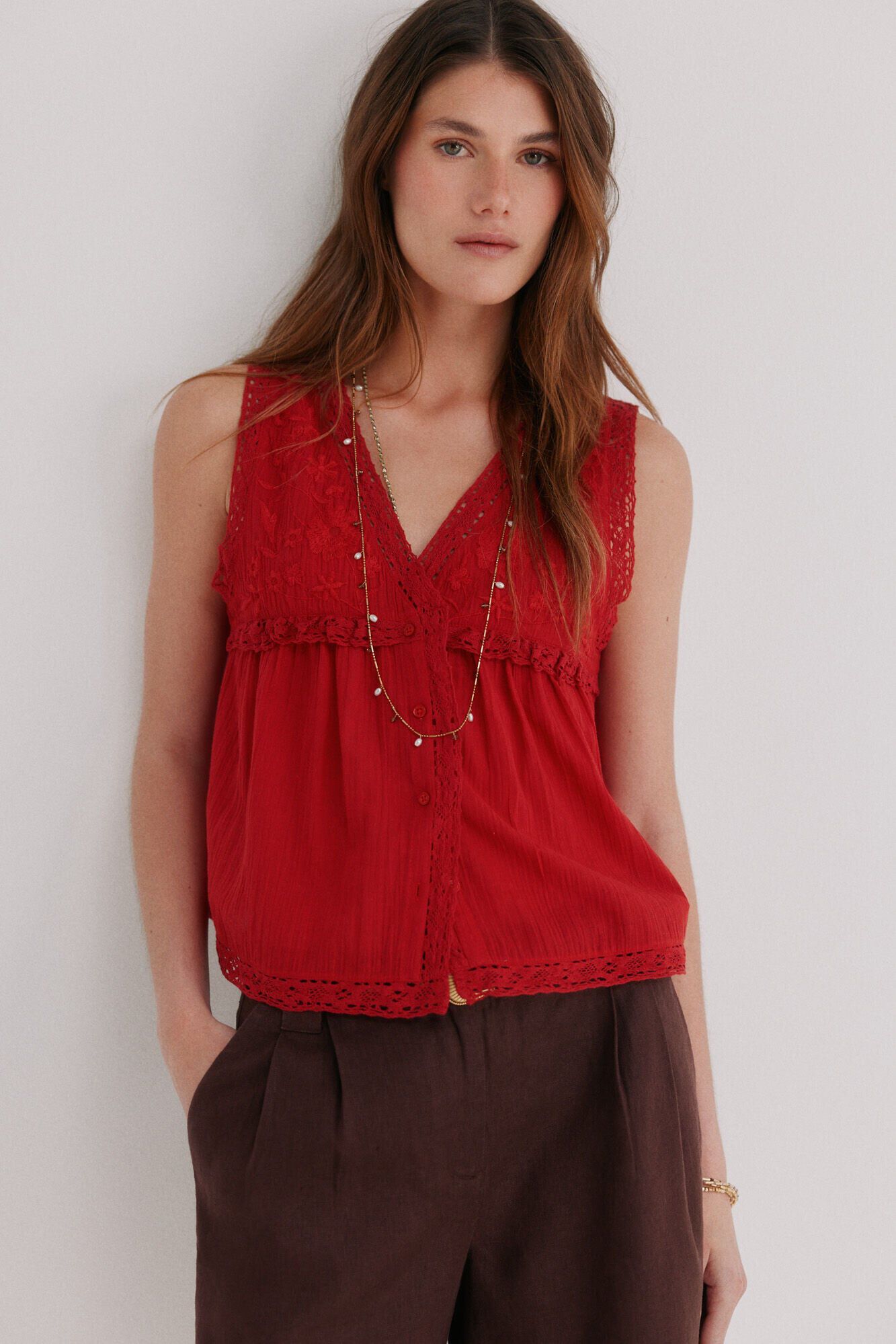 Hoss Intropia Cora. Blusa rom&aacute;ntica rojo