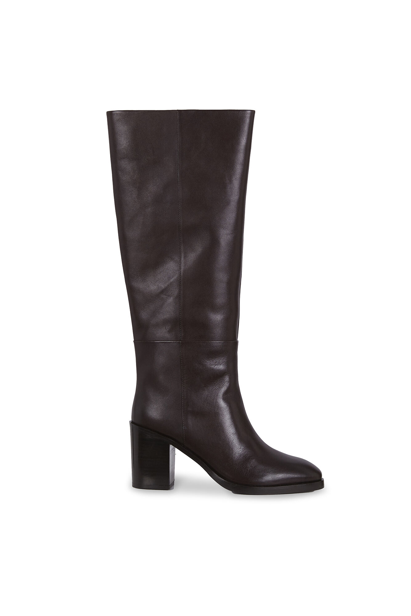 Hoss Intropia Melisa. Bota alta de piel con tac&oacute;n Marron