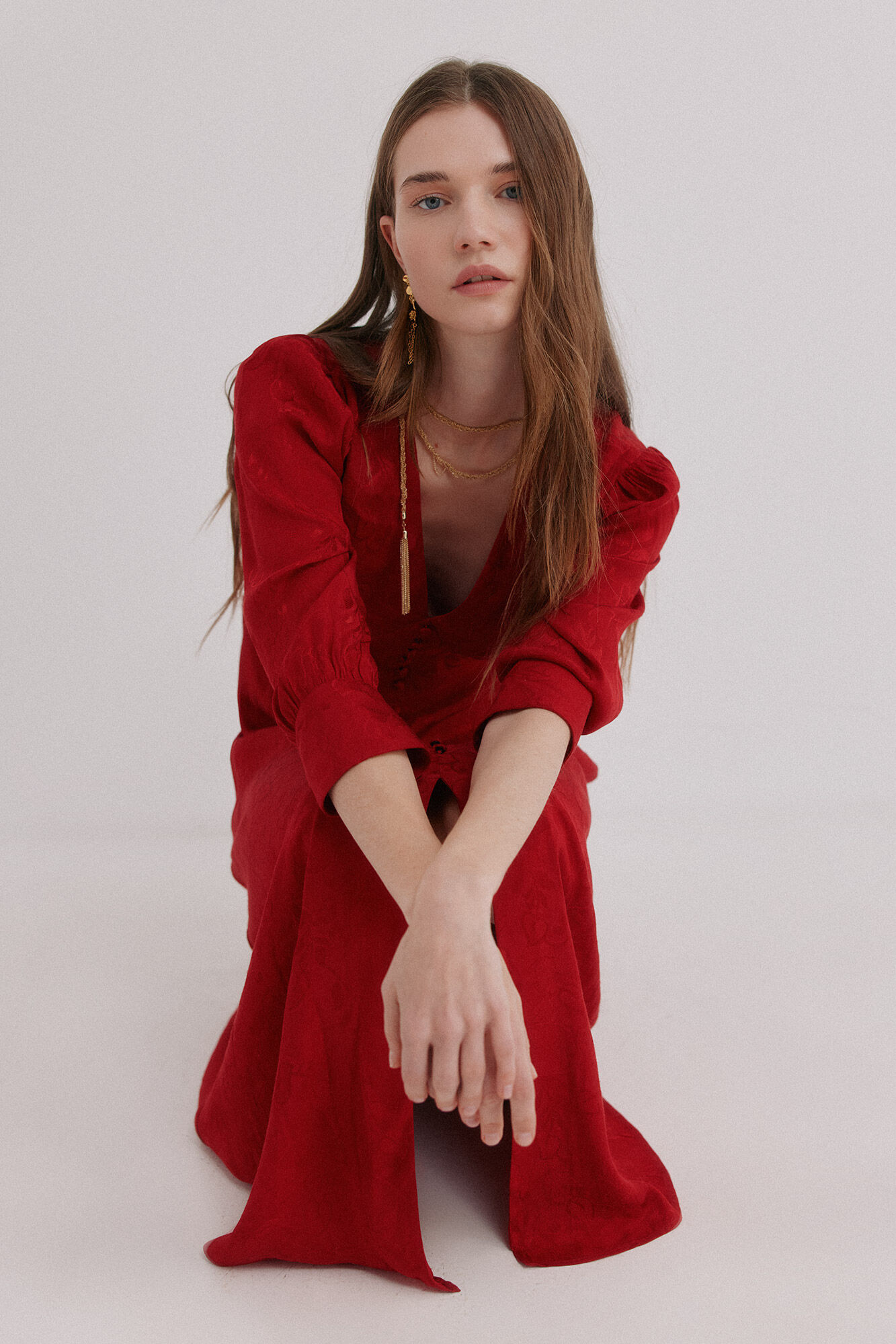 Hoss Intropia Alicia. Vestido jacquard rojo