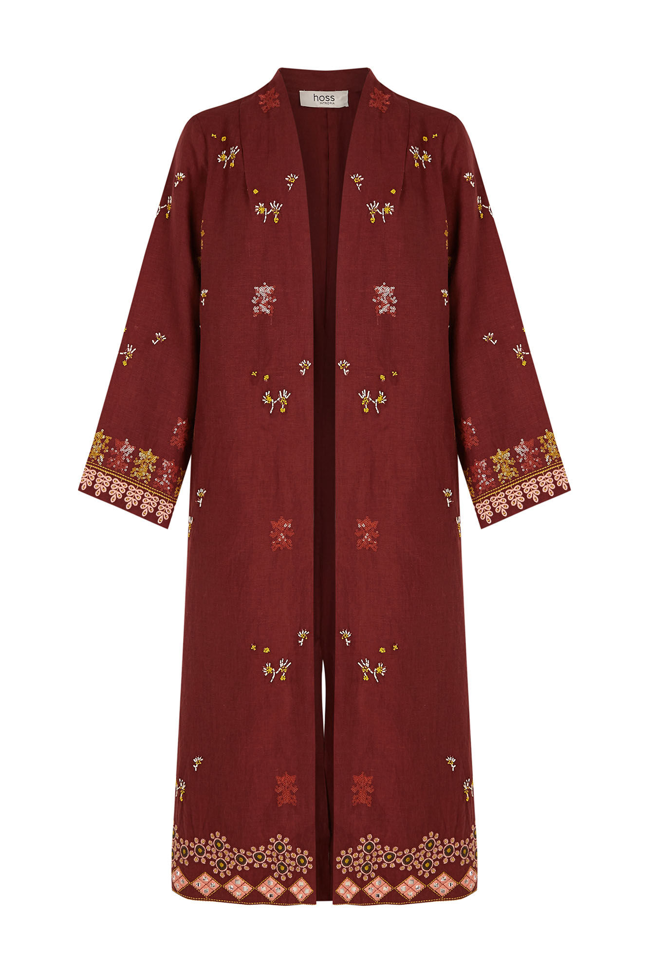 Hoss Intropia Entra. Kimono de lino largo Granate